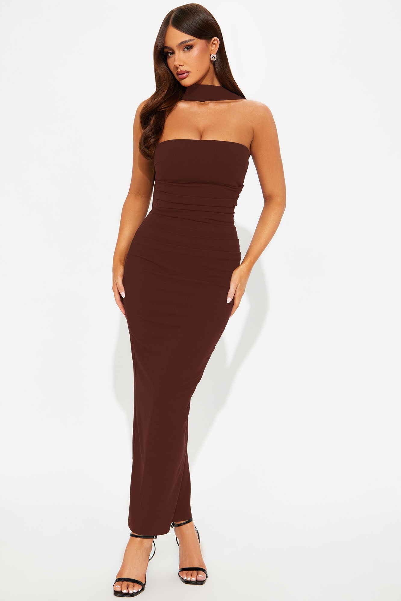 Luna Scarf Wrap Maxi Dress - Brown