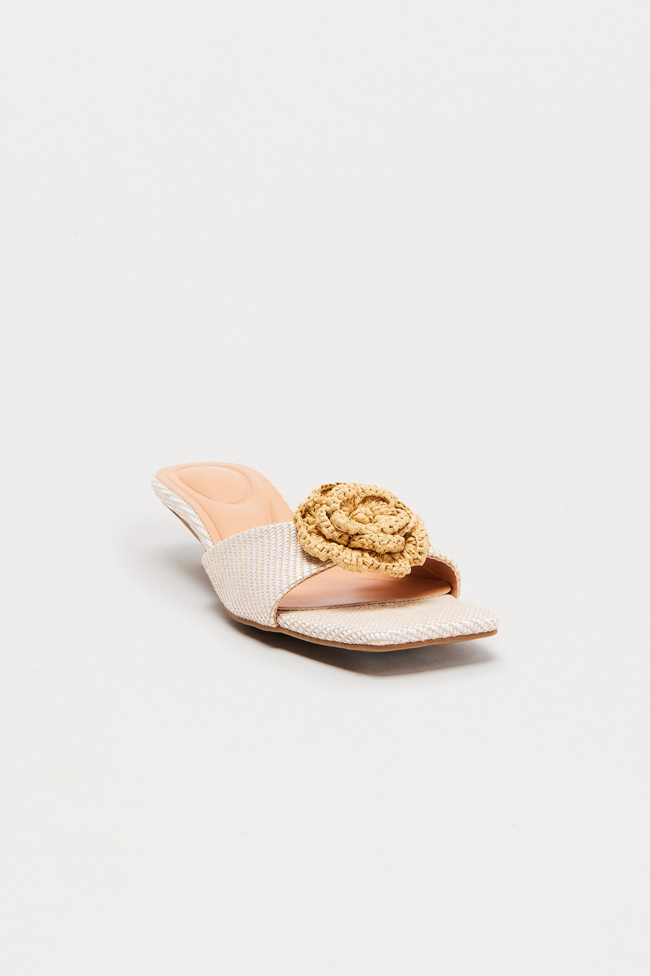 Mulberry Crochet Flower Kitten Heels - Beige