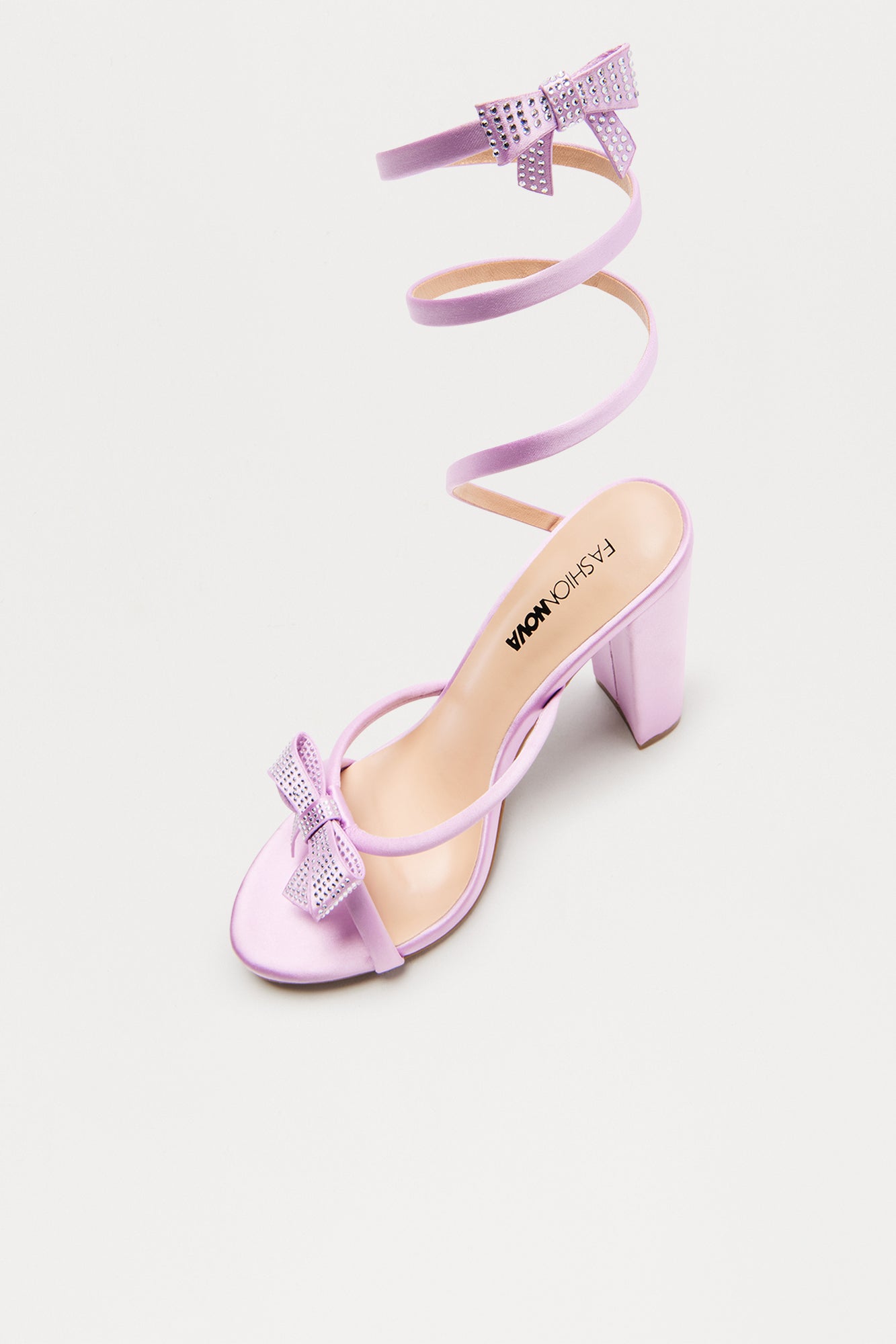 Maxima Rhinestone Bow Wrap Up Heels - Lilac