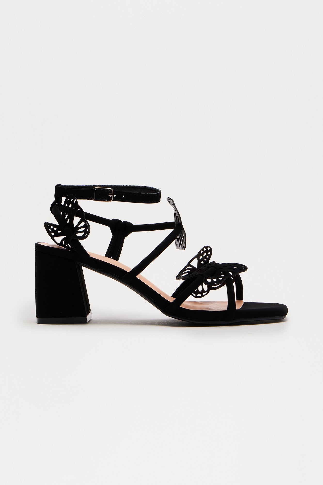 Enchant Butterfly Ankle Strap Heels - Black