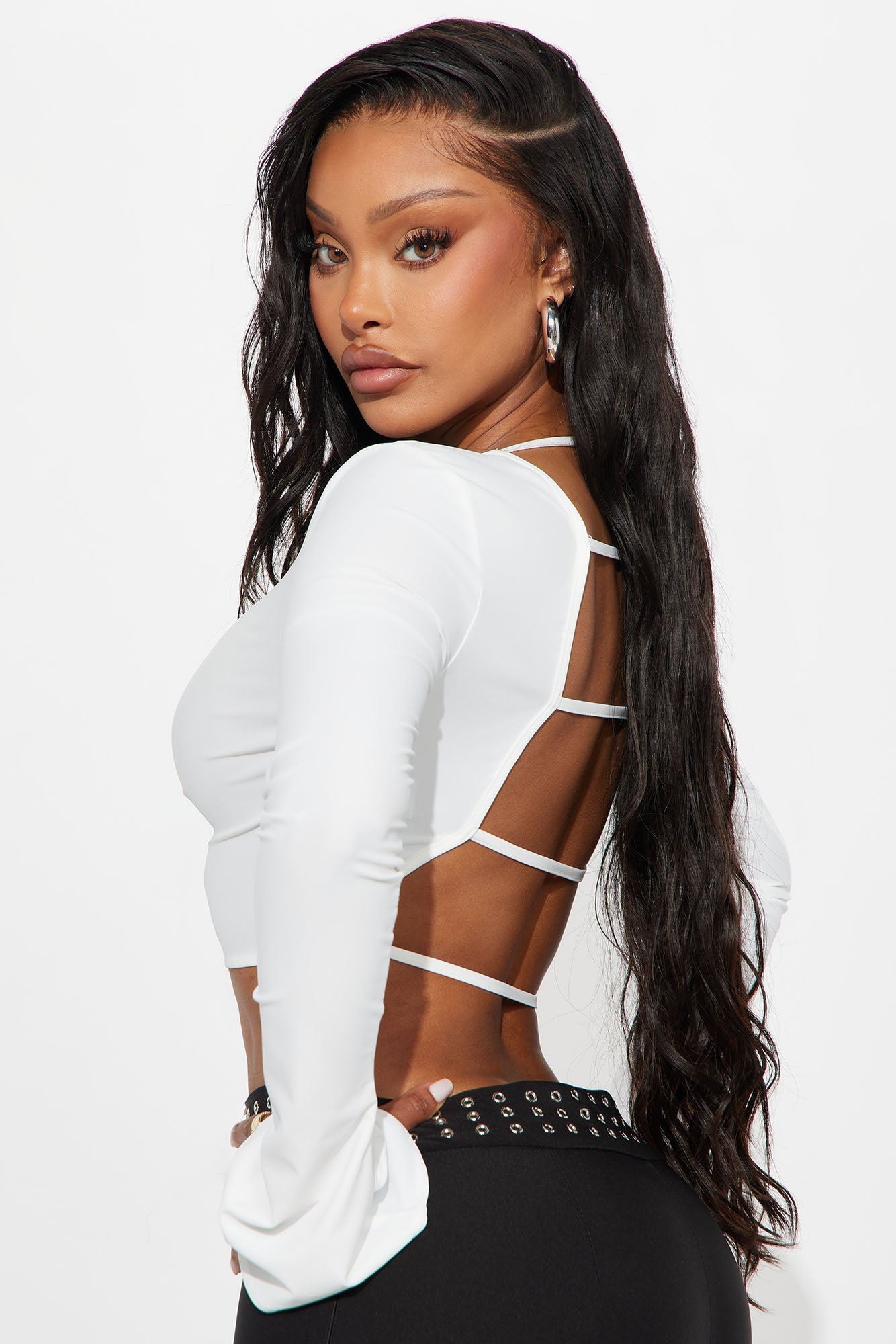 For The Ride Long Sleeve Backless Top - White