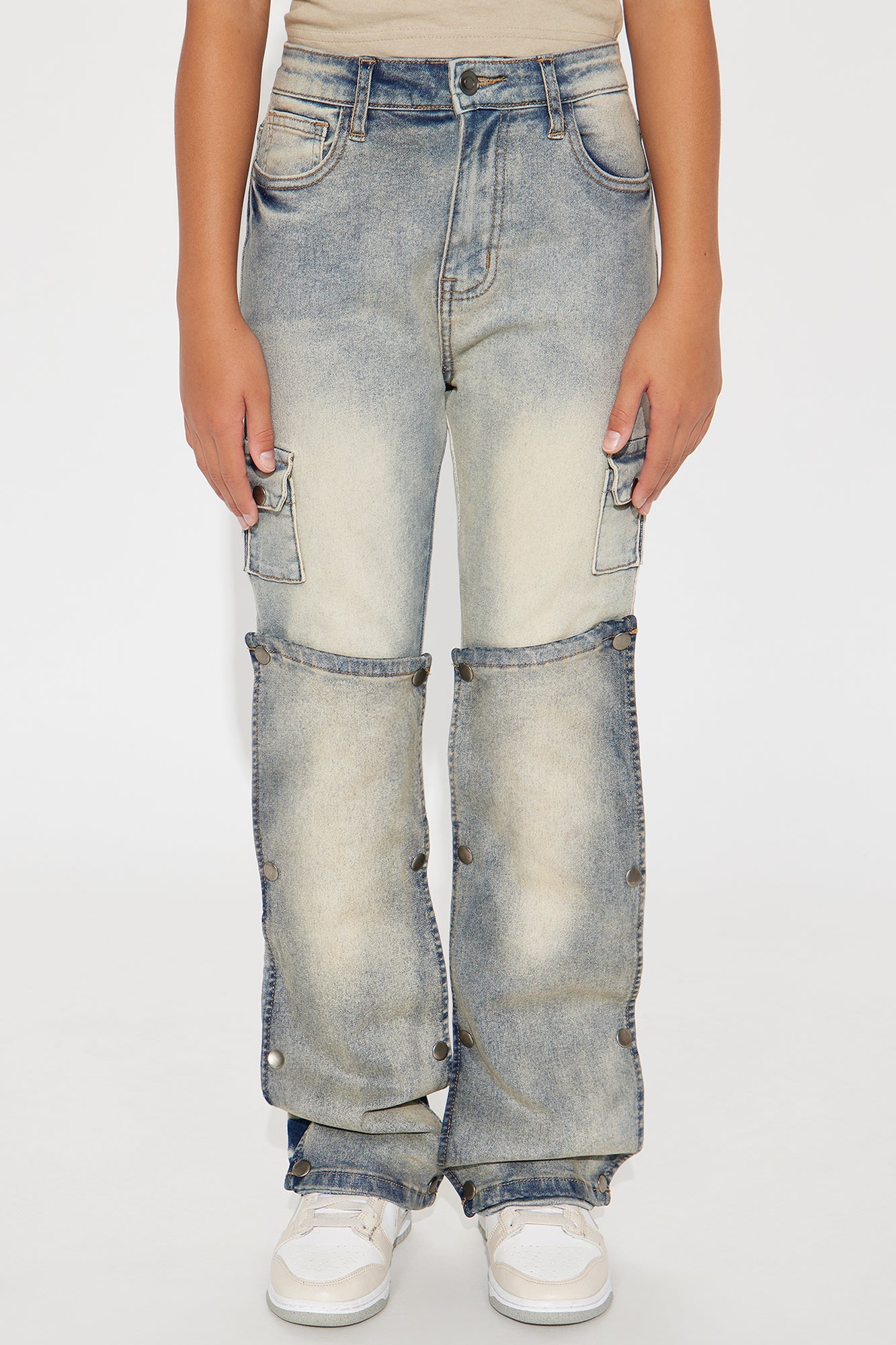 Mini Snap Out Of It Wide Leg Utility Jeans - Medium Wash