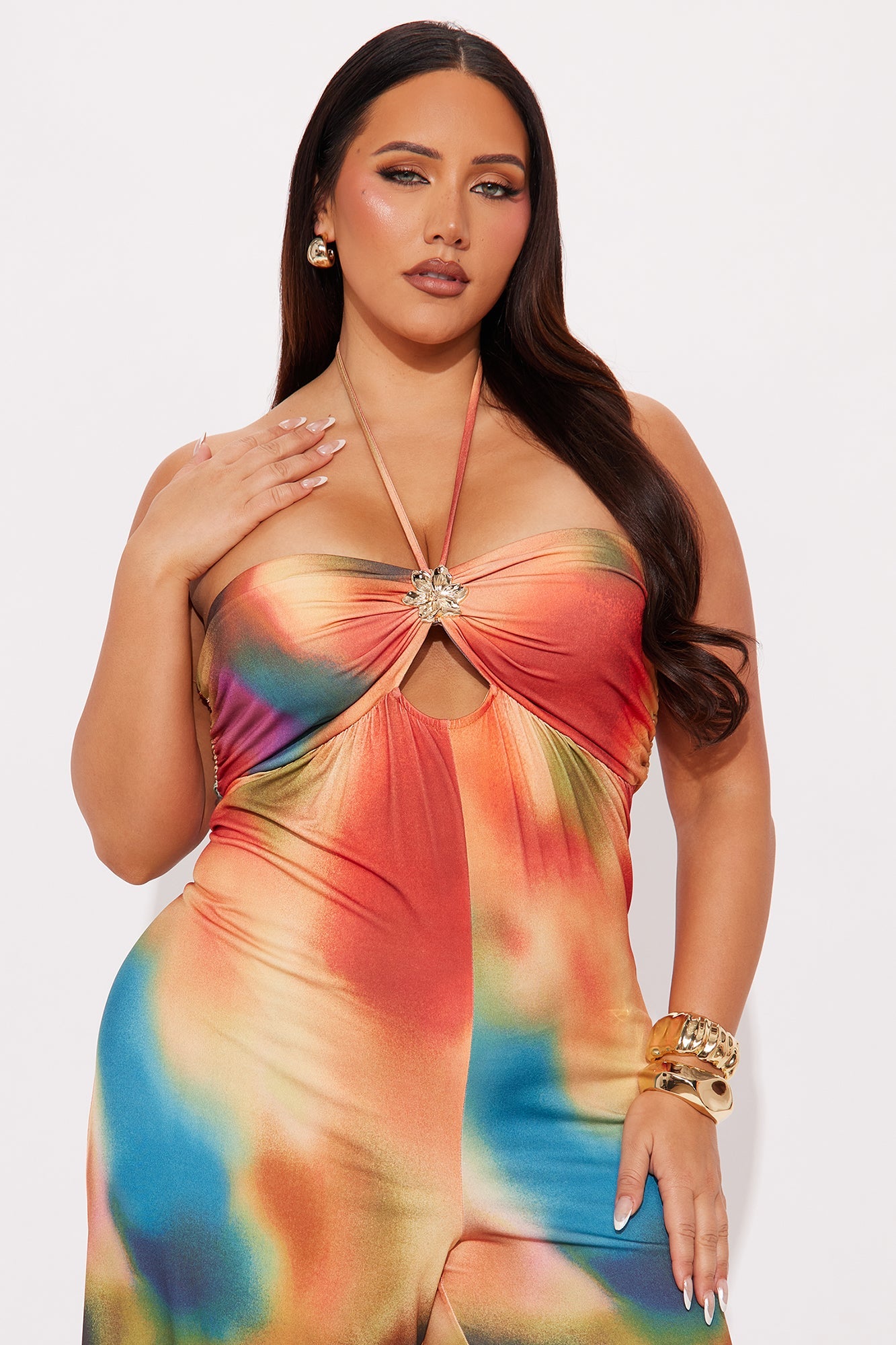 Soaking In The Rays Halter Jumpsuit - Orange/combo