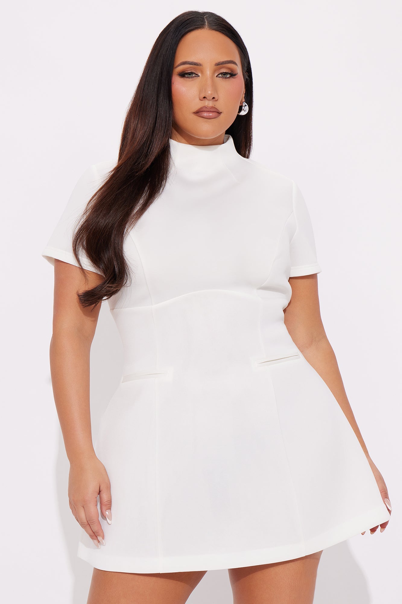 Major Moves Short Sleeve Scuba Micro Mini Dress - White