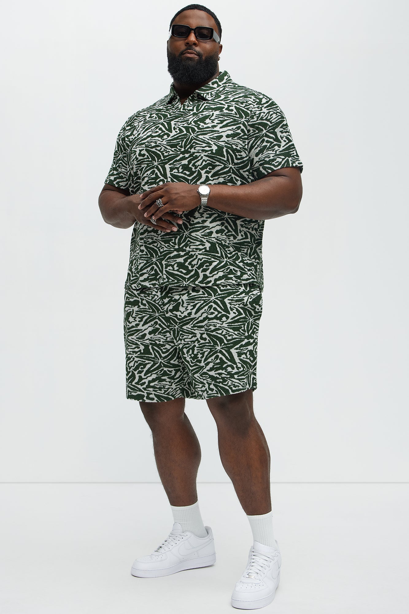 By The Sea Textured Knit Shorts - Green/combo