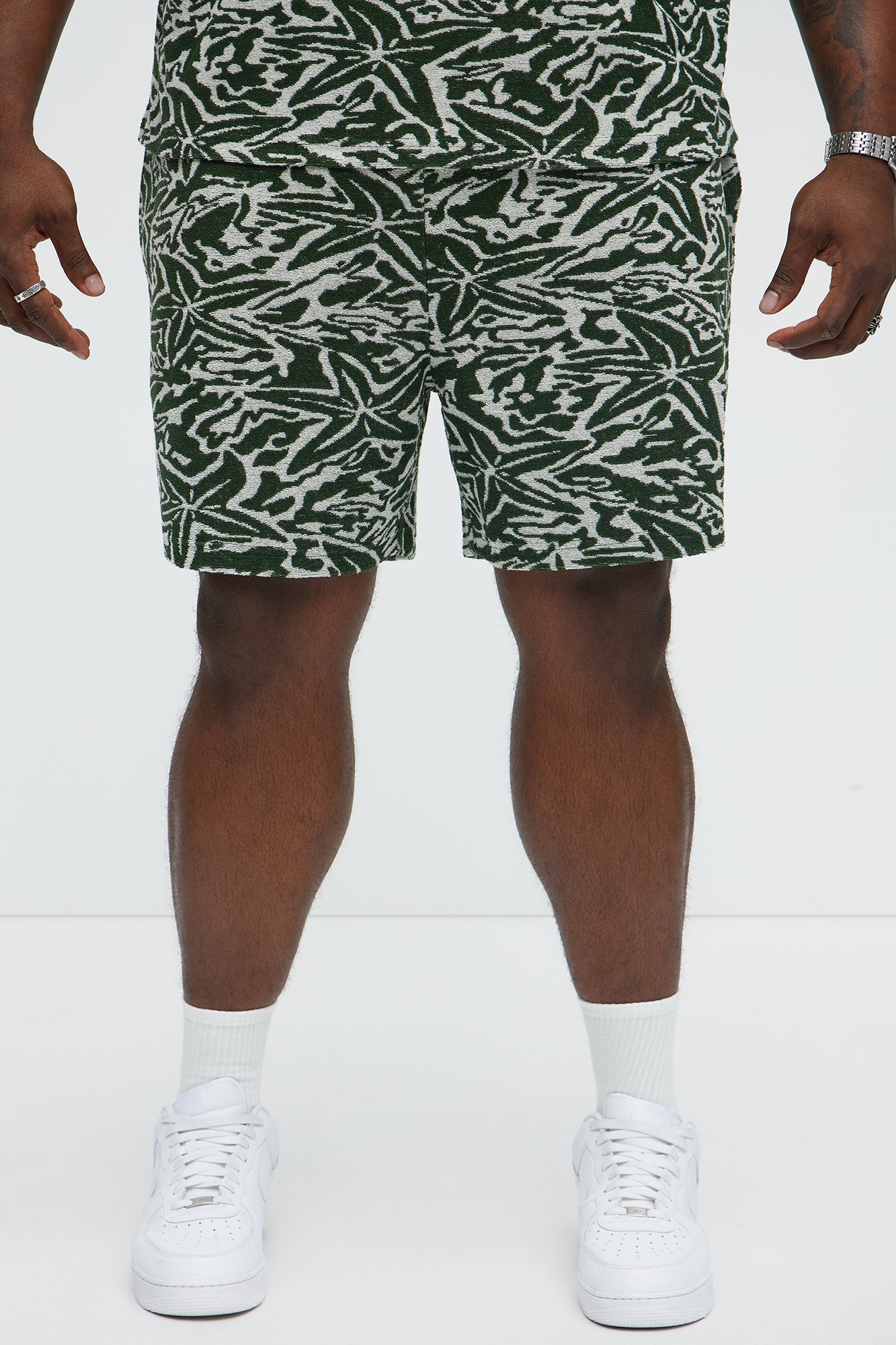 By The Sea Textured Knit Shorts - Green/combo