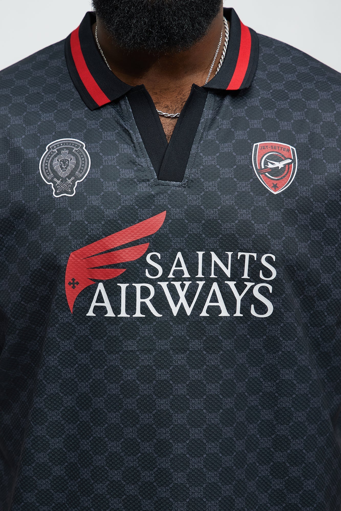 Saints Johnny Collar Soccer Jersey - Black