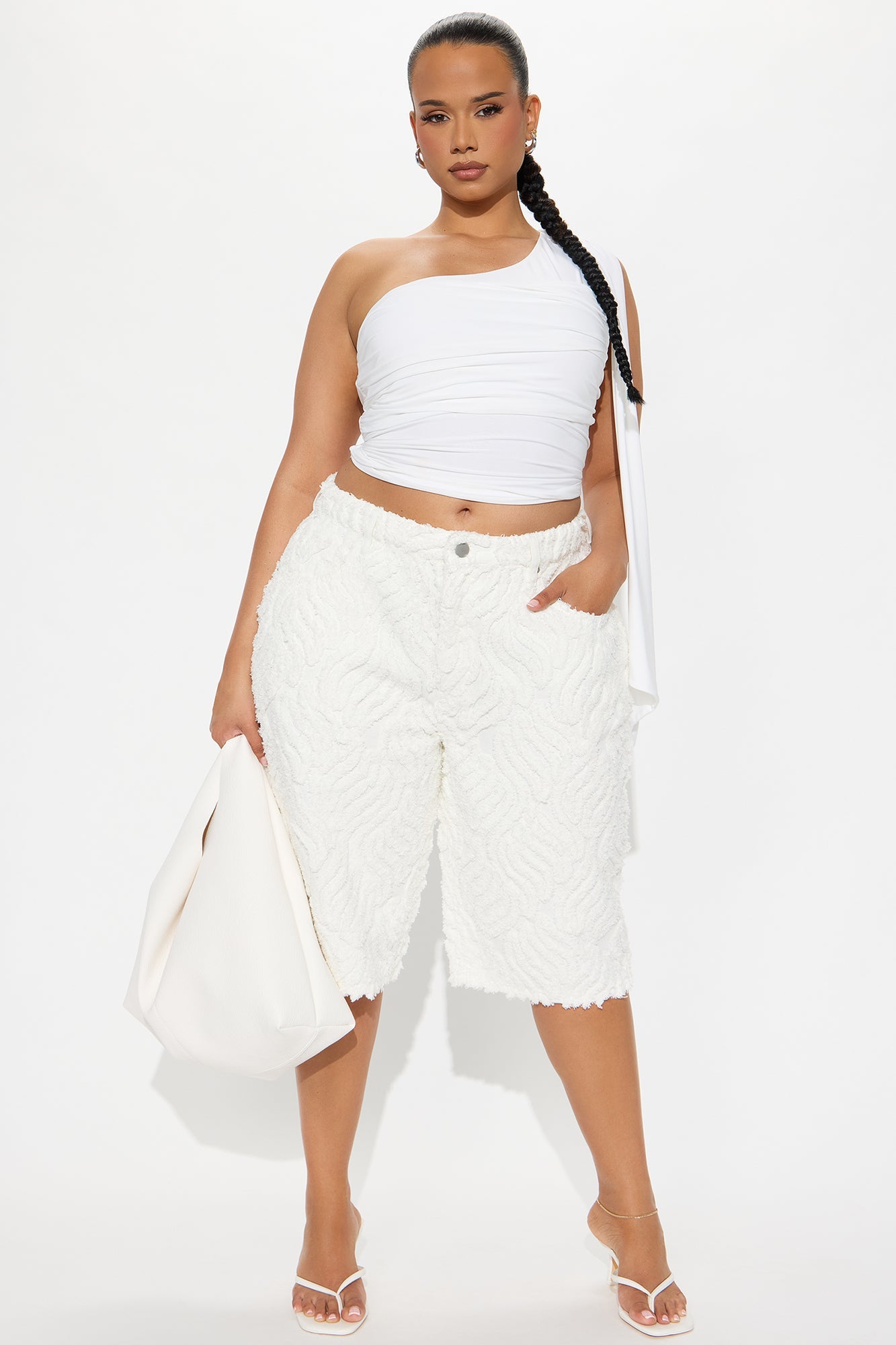 Rockaway Textured Denim Jorts - White