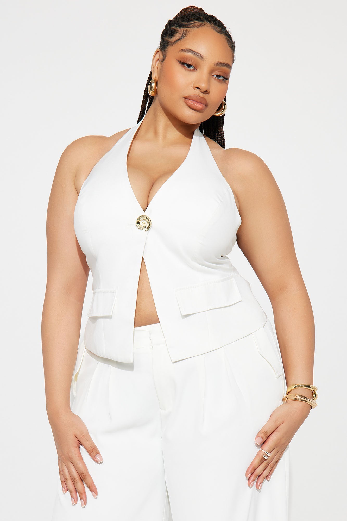 Get In Line Hardware Buttoned Vest - White