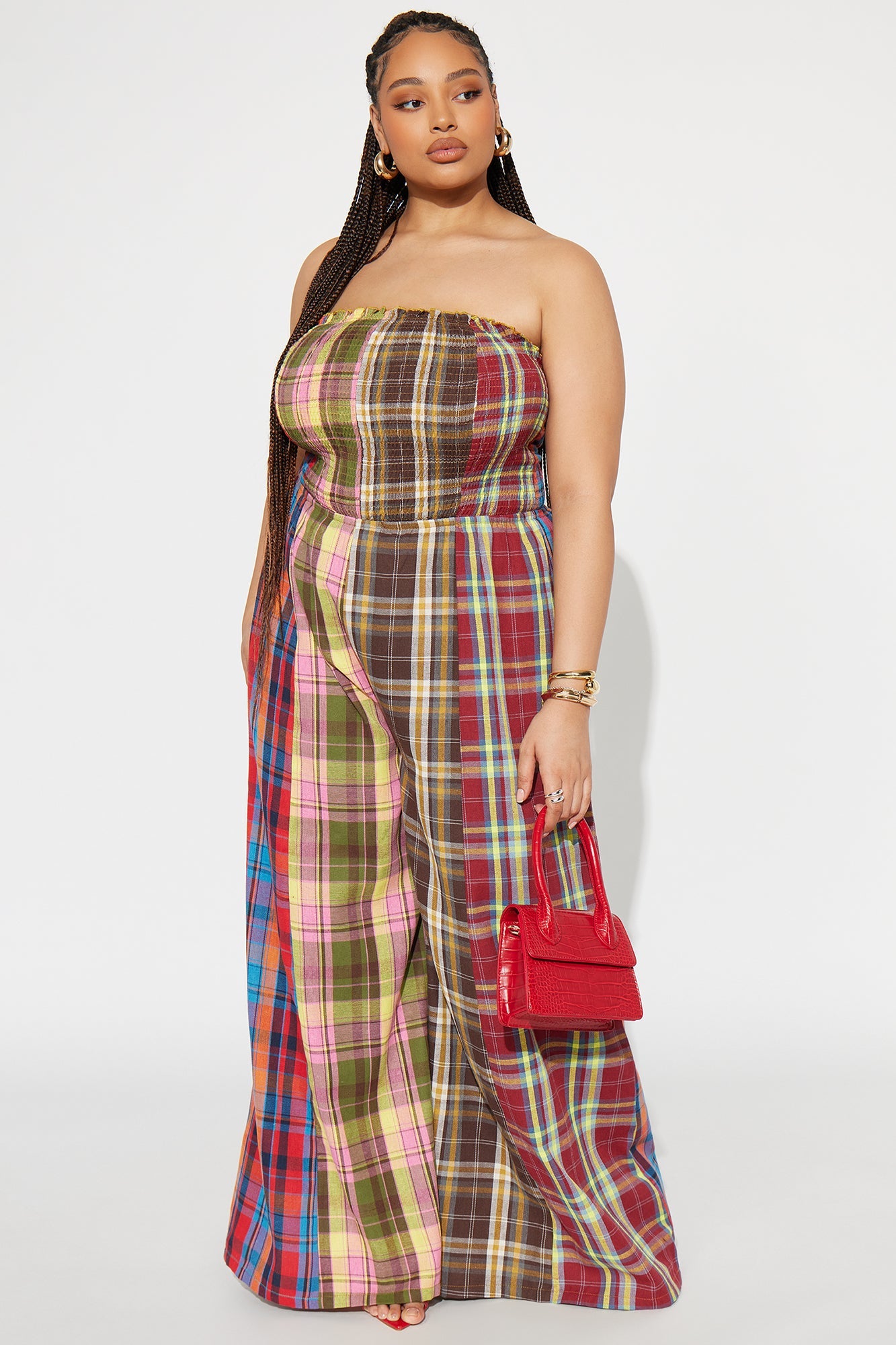 Tossed And Turned Flannel Jumpsuit - Red/combo