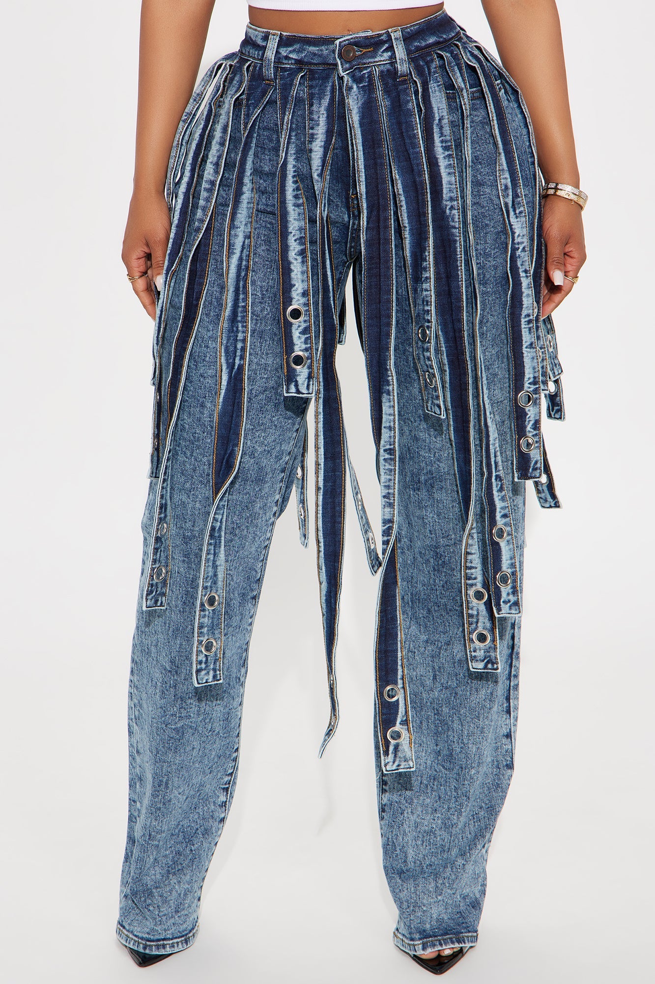 Starlit Soirée Strappy Straight Leg Jeans - Acid Wash Blue