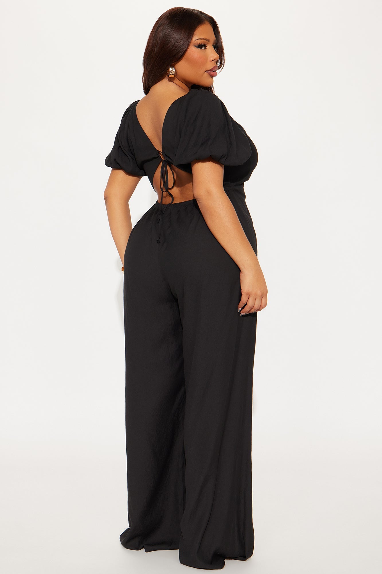 Prim Puff Sleeve Jumpsuit - Black