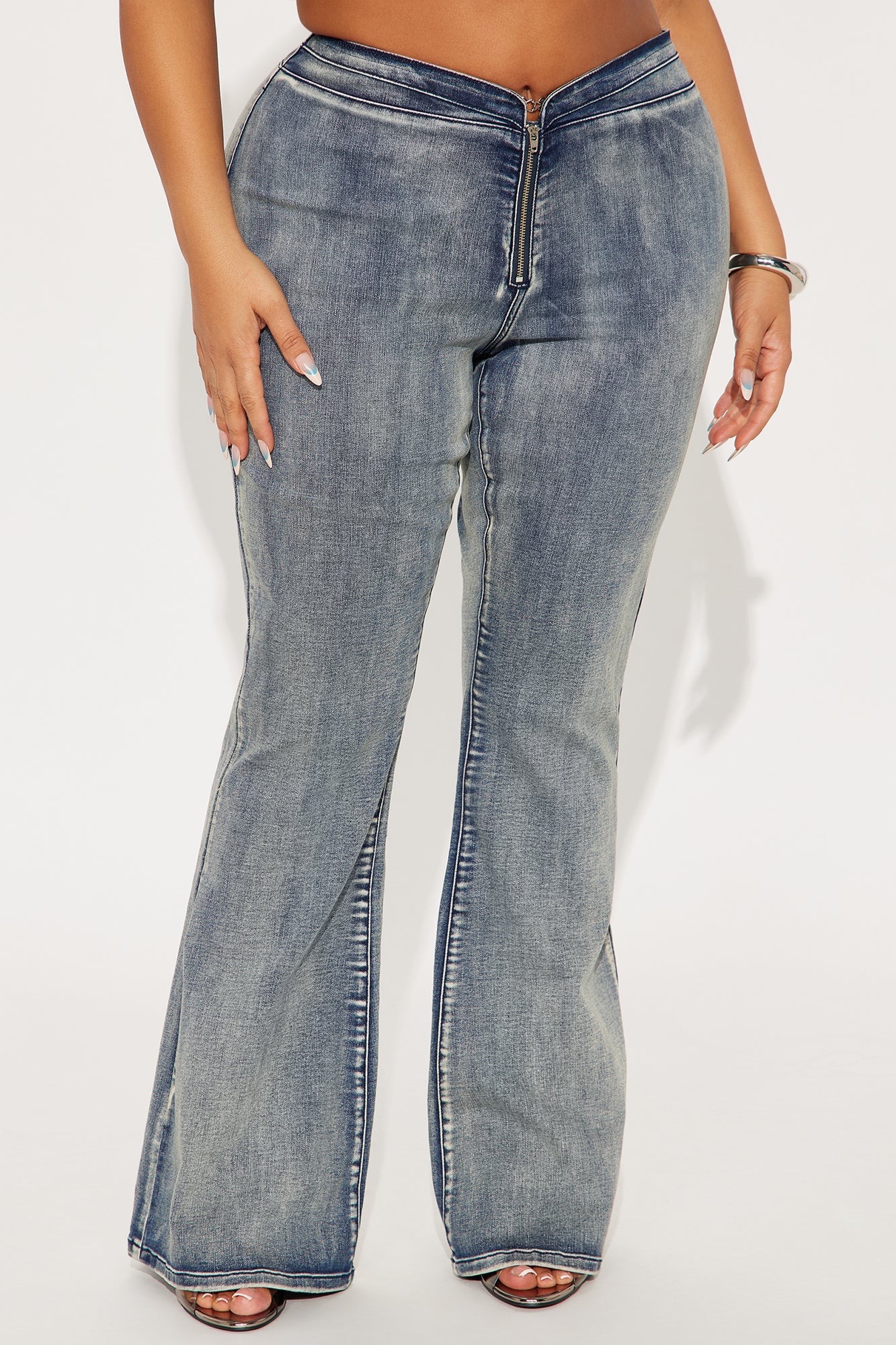 Ride On Womens Low Rise Flare Jeans - Vintage Wash