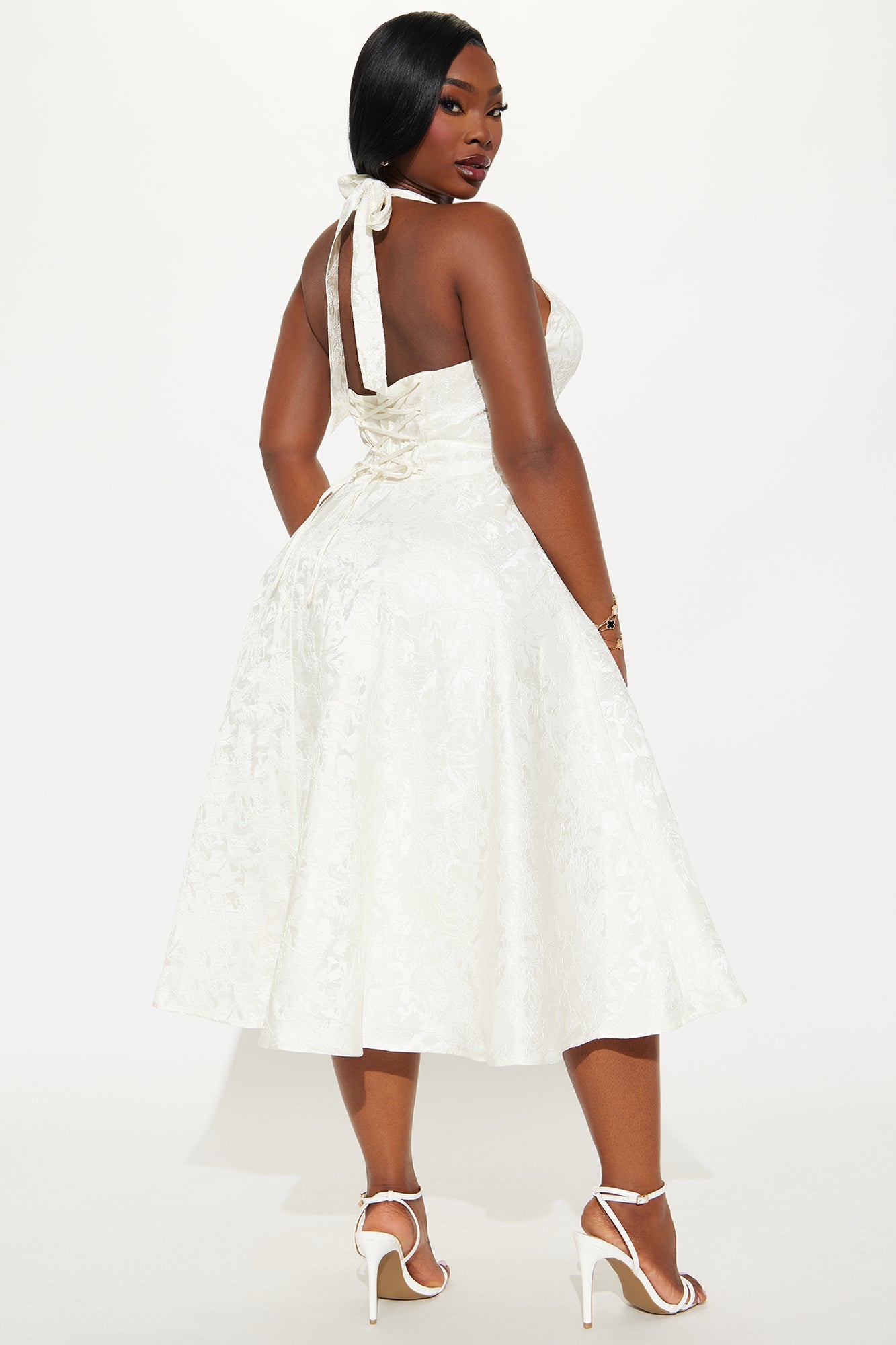 Ellington Jacquard Halter Midi Dress - Off White