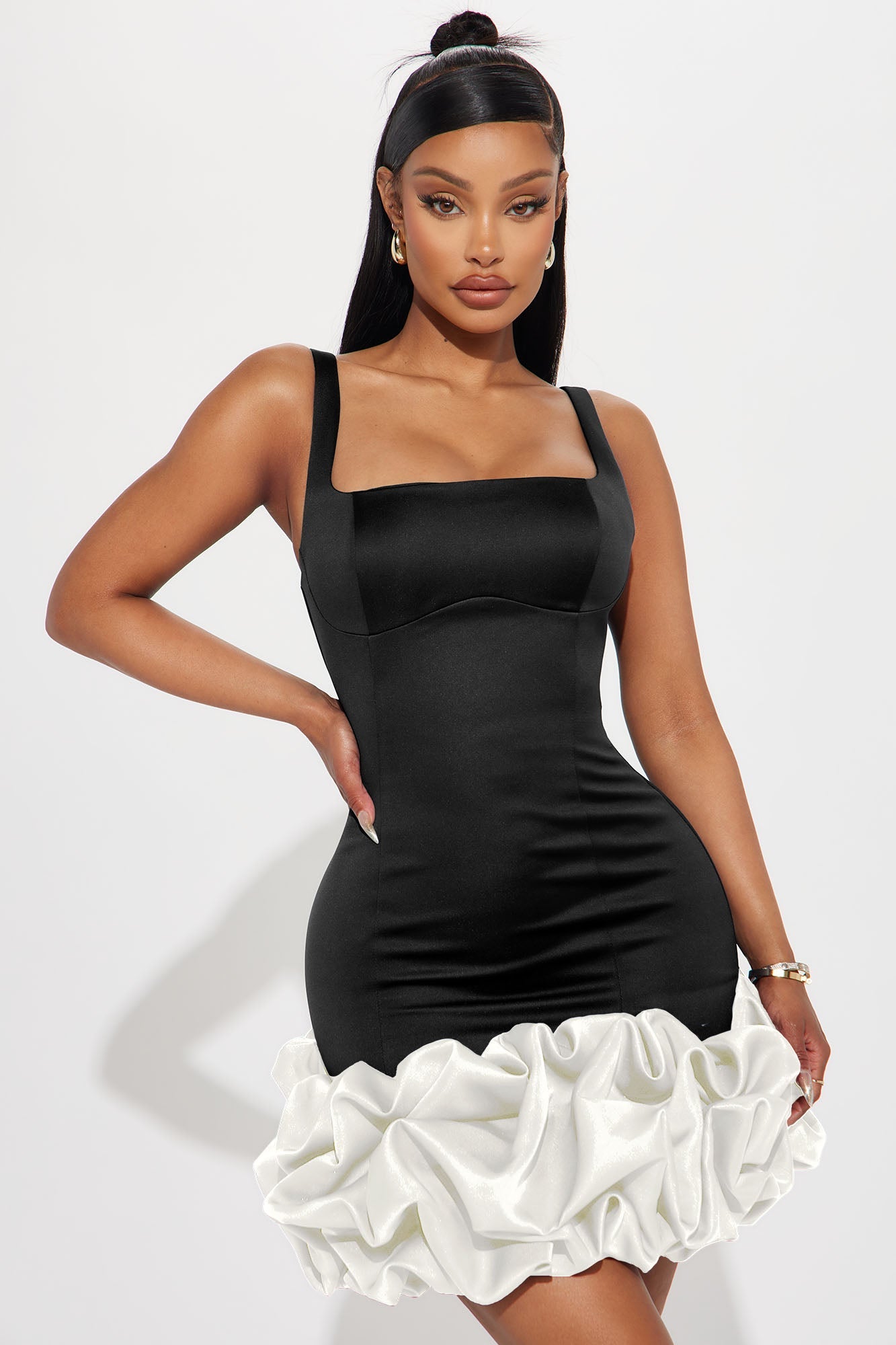 Sienna Satin Mini Dress - Black/White