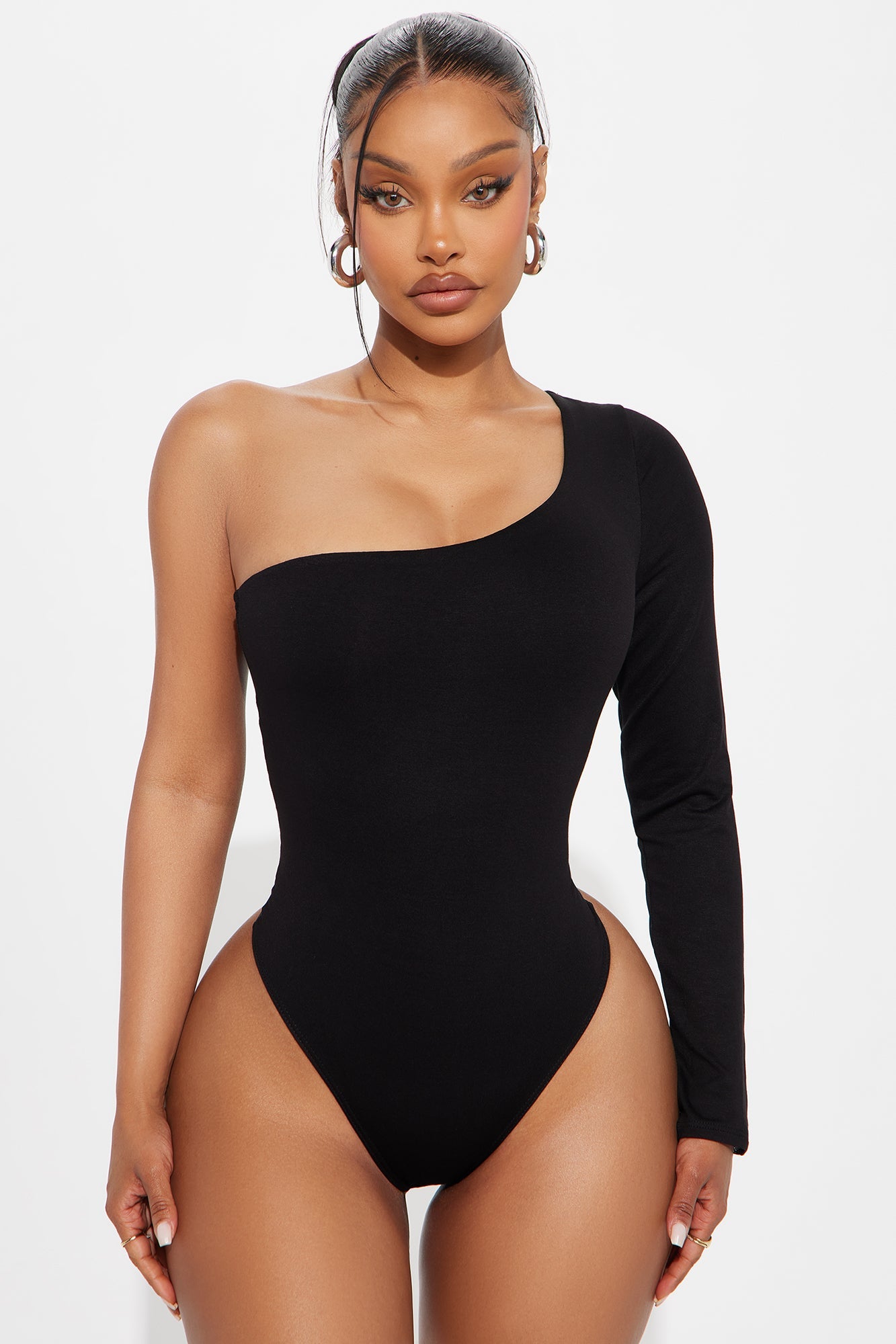 Juniper Long Sleeve One Shoulder Bodysuit - Black