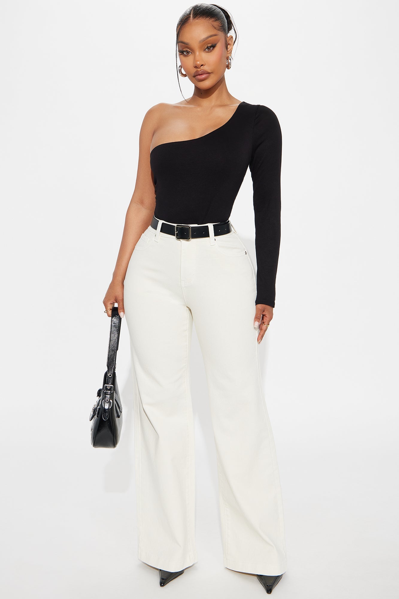 Juniper Long Sleeve One Shoulder Bodysuit - Black