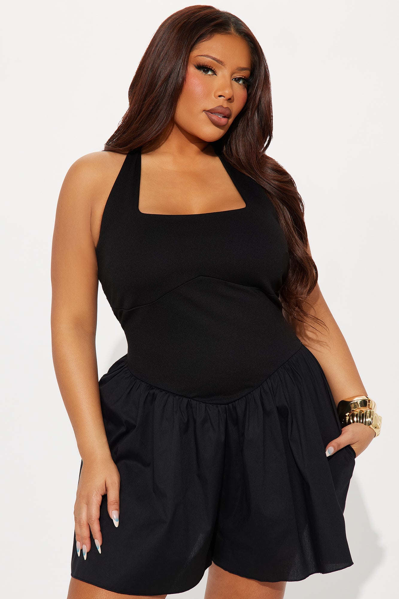 Weekend Schedule Halter Romper - Black
