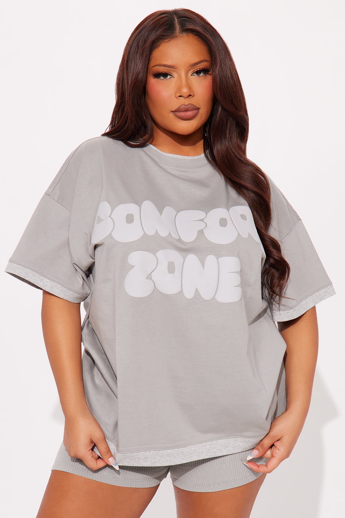 Comfot Zone Oversize T-Shirt Lounge Shorts Set - Grey/combo
