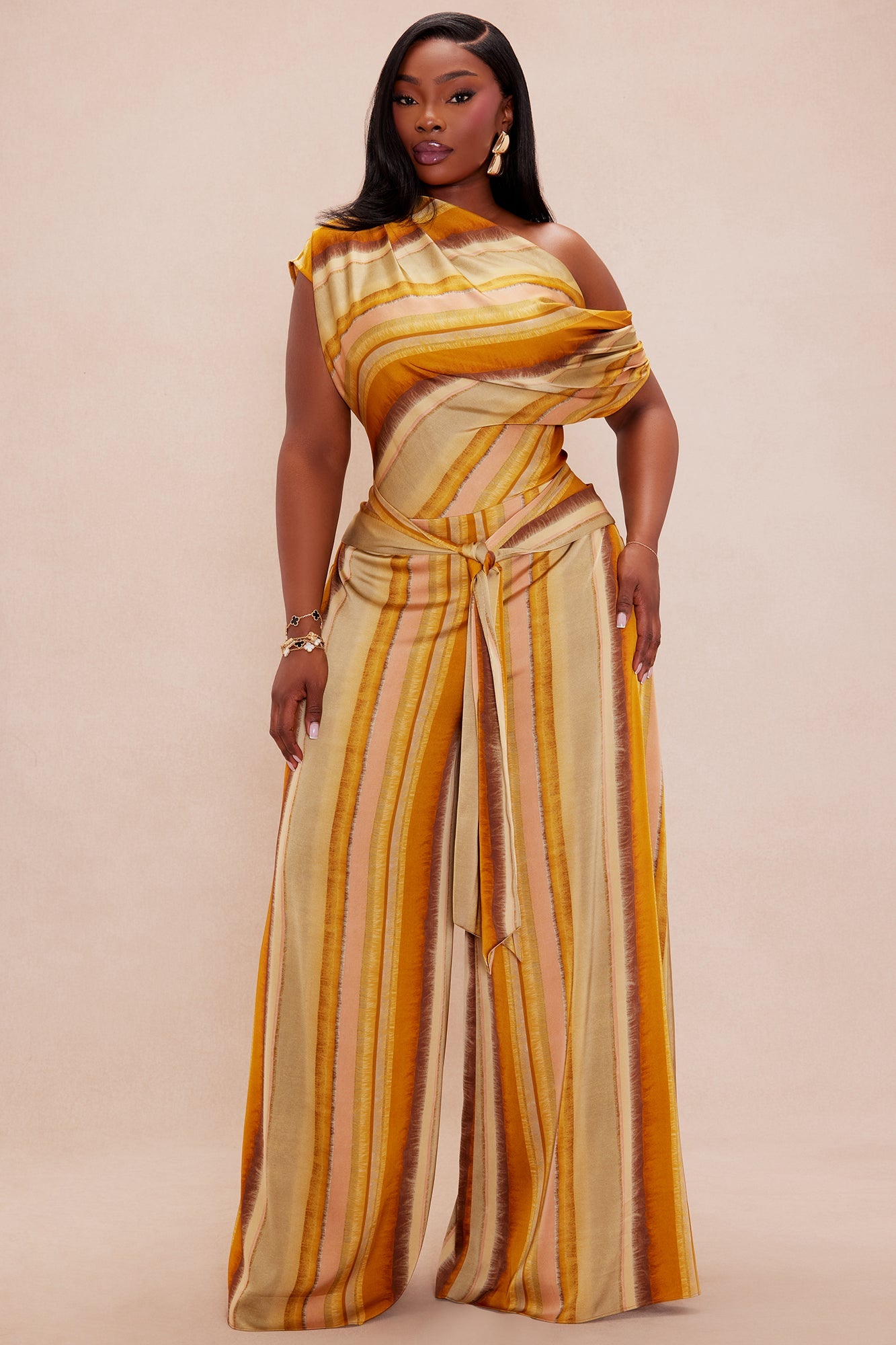 Rhiannon Satin Wide Leg Jumpsuit - Sage/combo