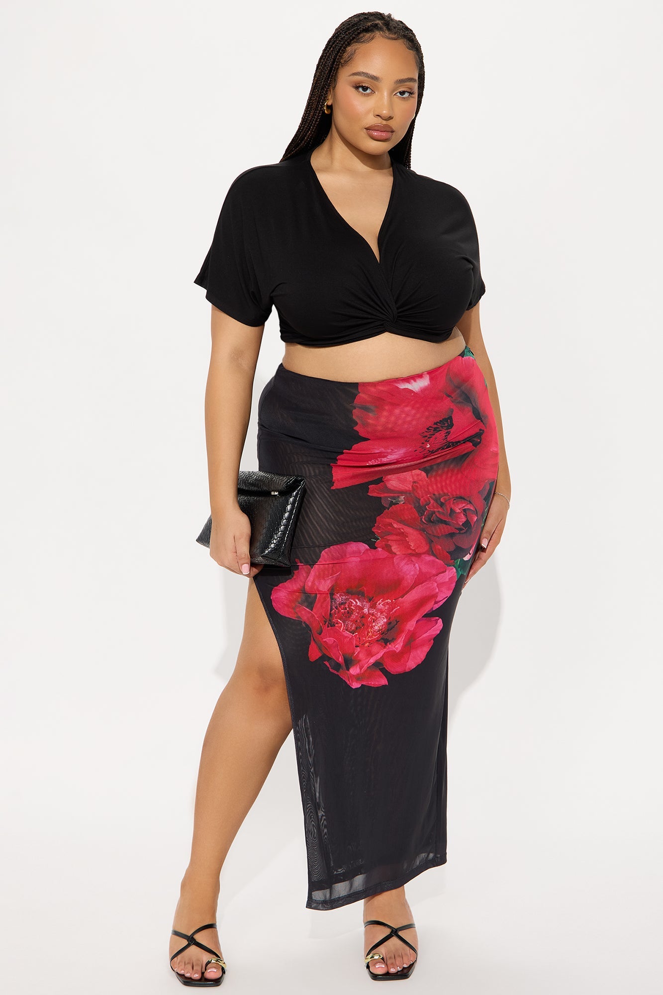 Midnight Hour Floral Mesh Maxi Skirt - Black/combo