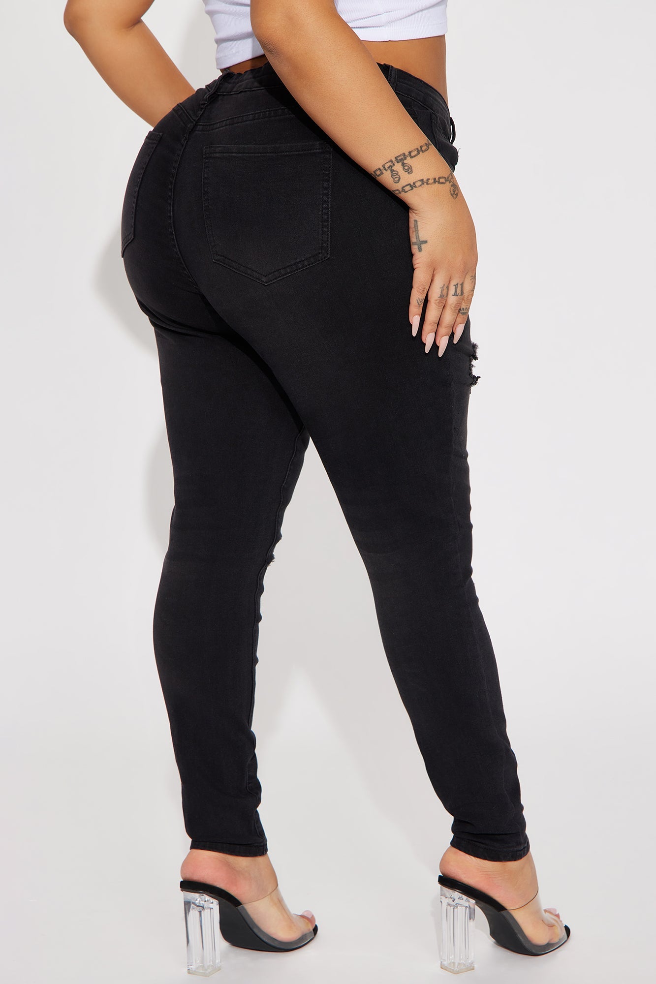 Calabasas Ripped Mid Rise Stretch Skinny Jeans - Black Wash