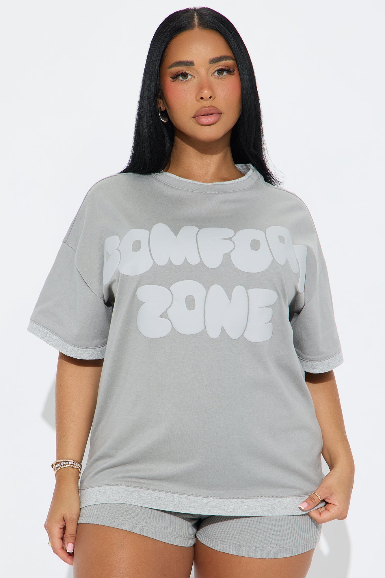 Comfot Zone Oversize T-Shirt Lounge Shorts Set - Grey/combo