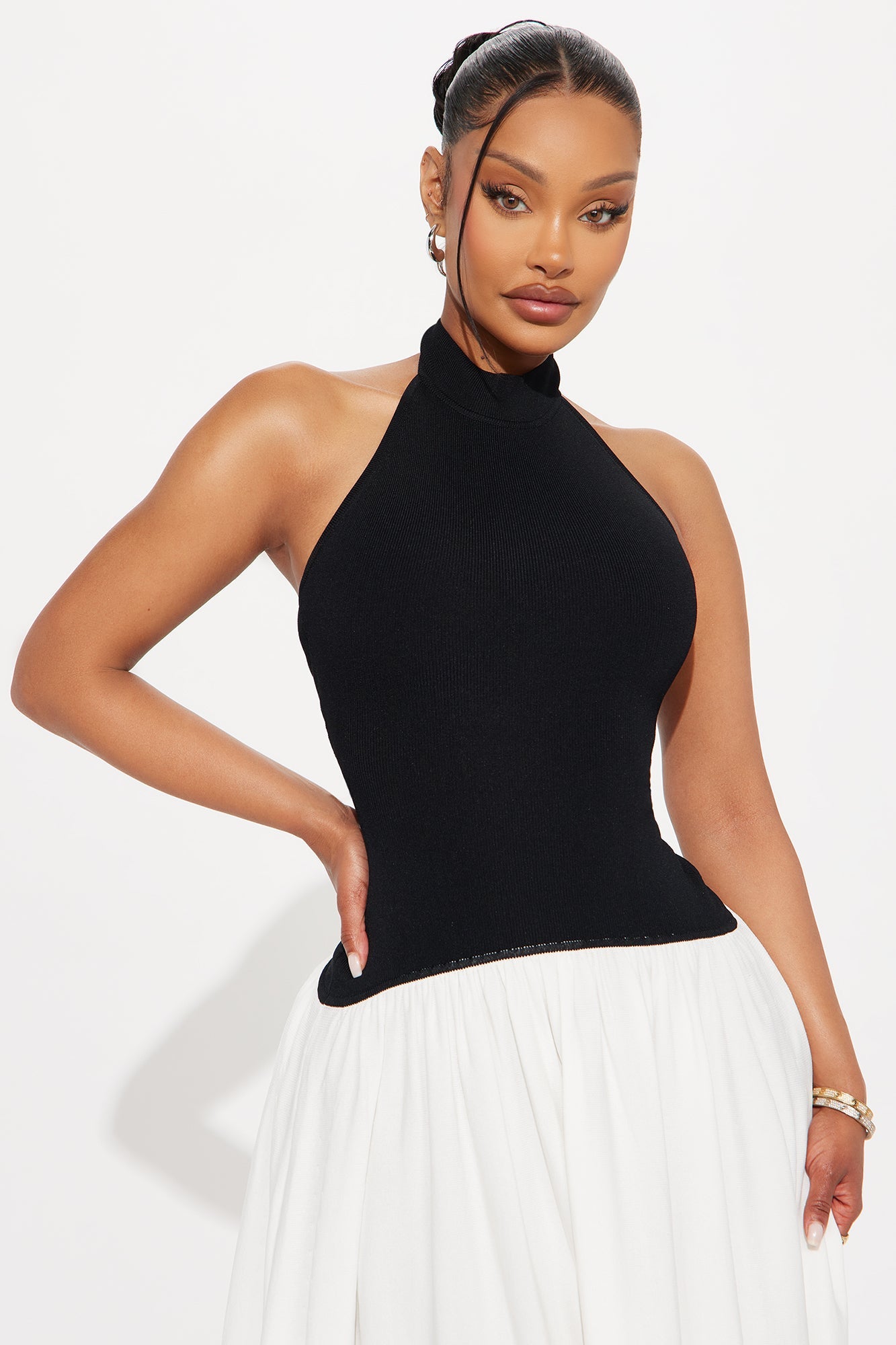 Gianna Mock Neck Maxi Dress - Black/combo