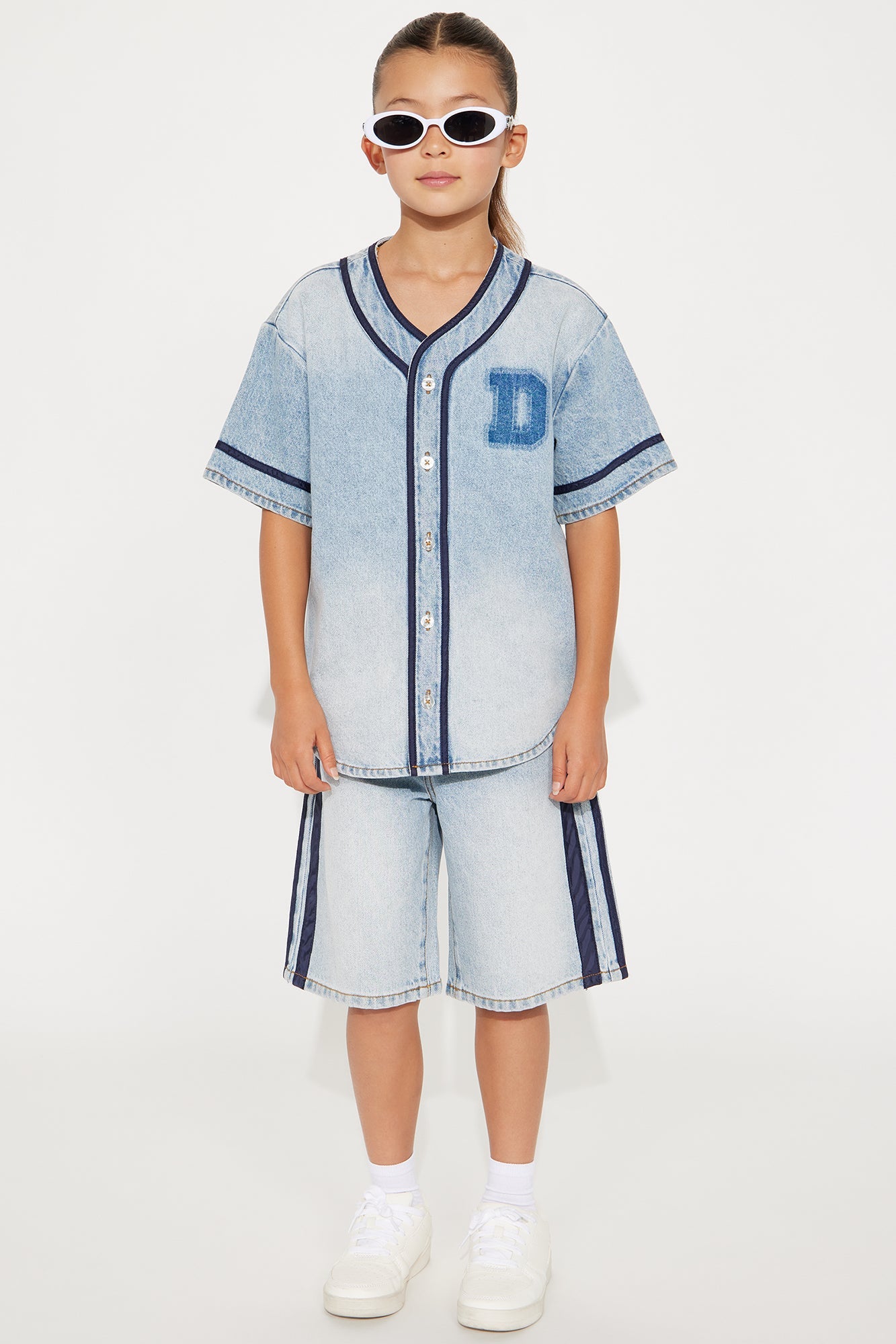 Mini Vintage Vibes Denim Short Set - Light Wash