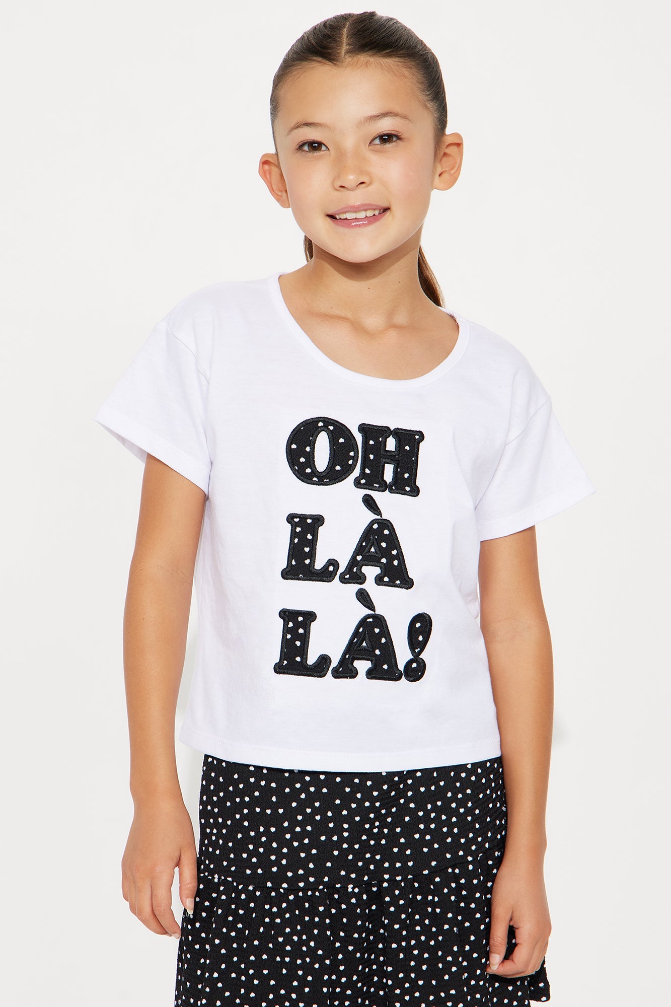 Mini Oh La La T-Shirt And Tiered Ruffle Skort Set - White/Black