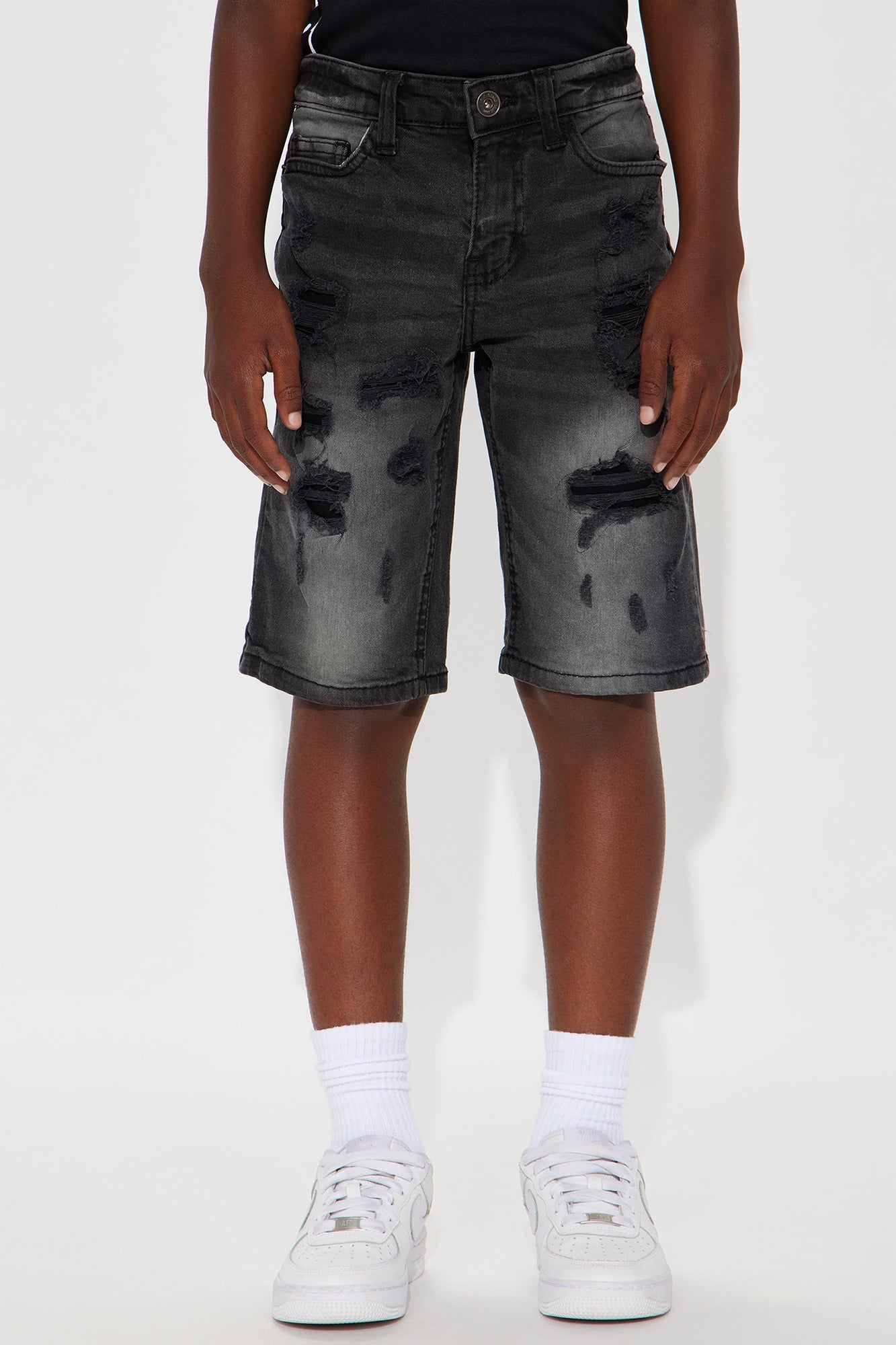 Mini Going Places Distressed Denim Shorts - Black