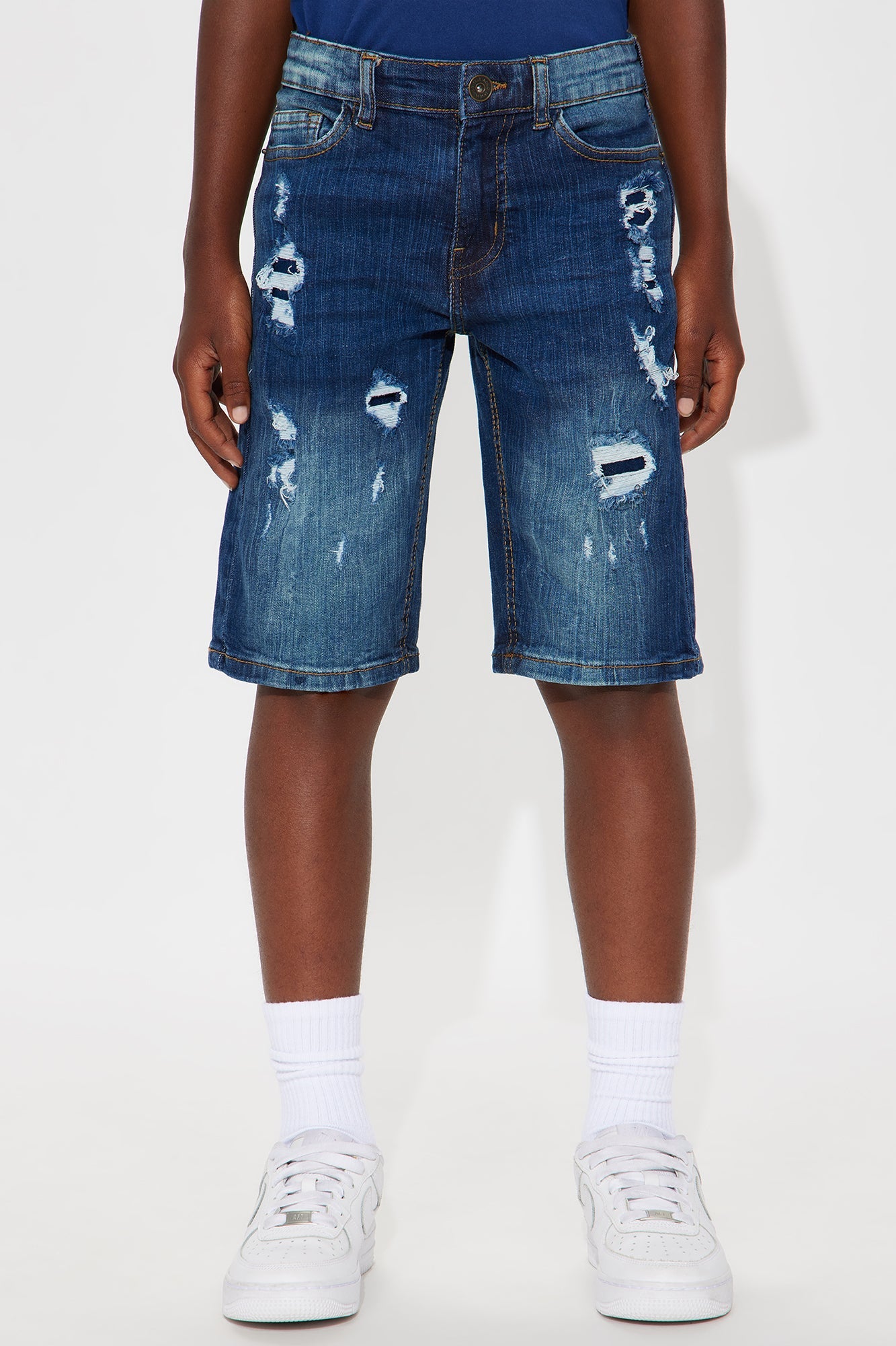 Mini Only Getting Better Distressed Denim Shorts - Indigo