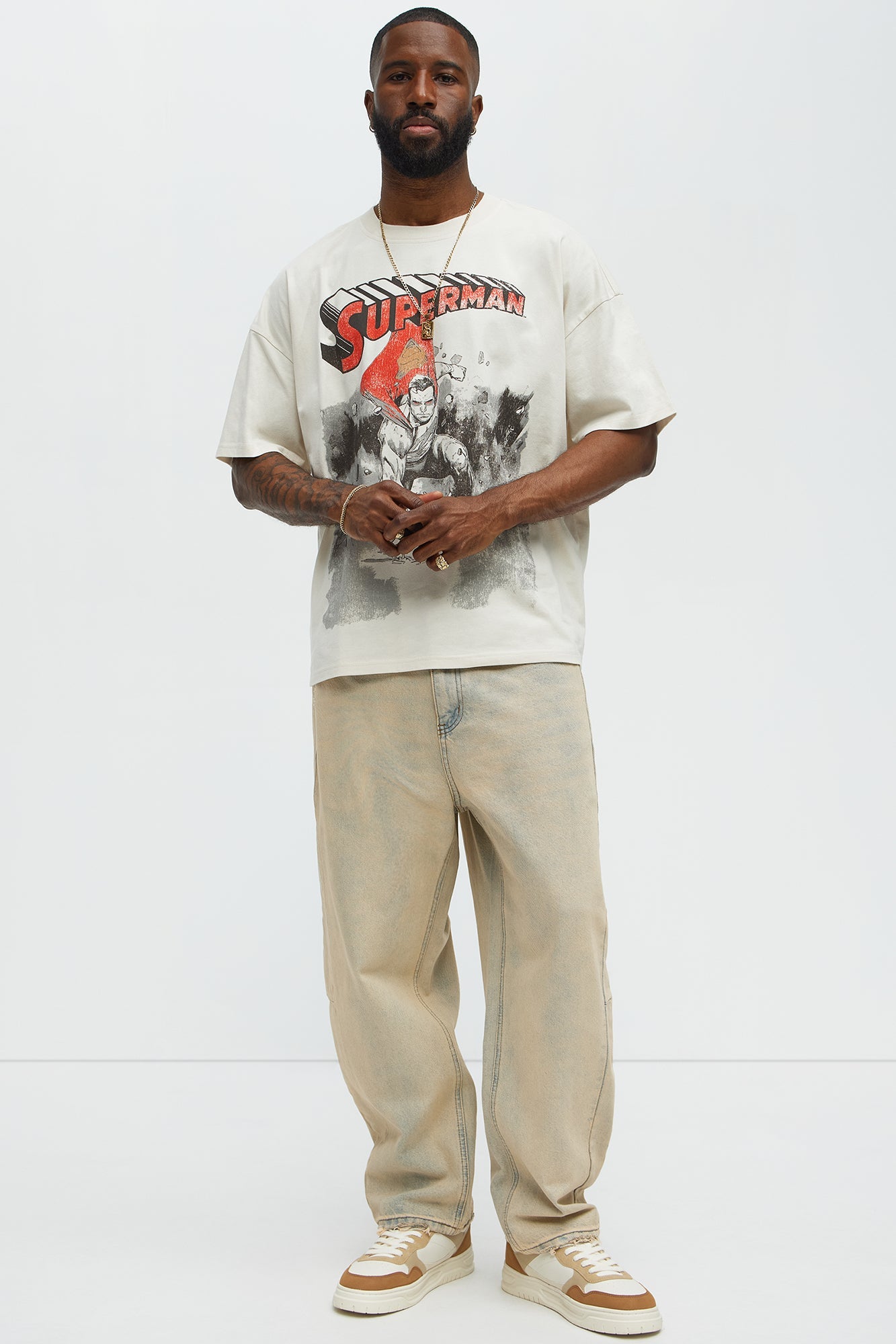 Superman Super Strength Oversized Short Sleeve Tee - White