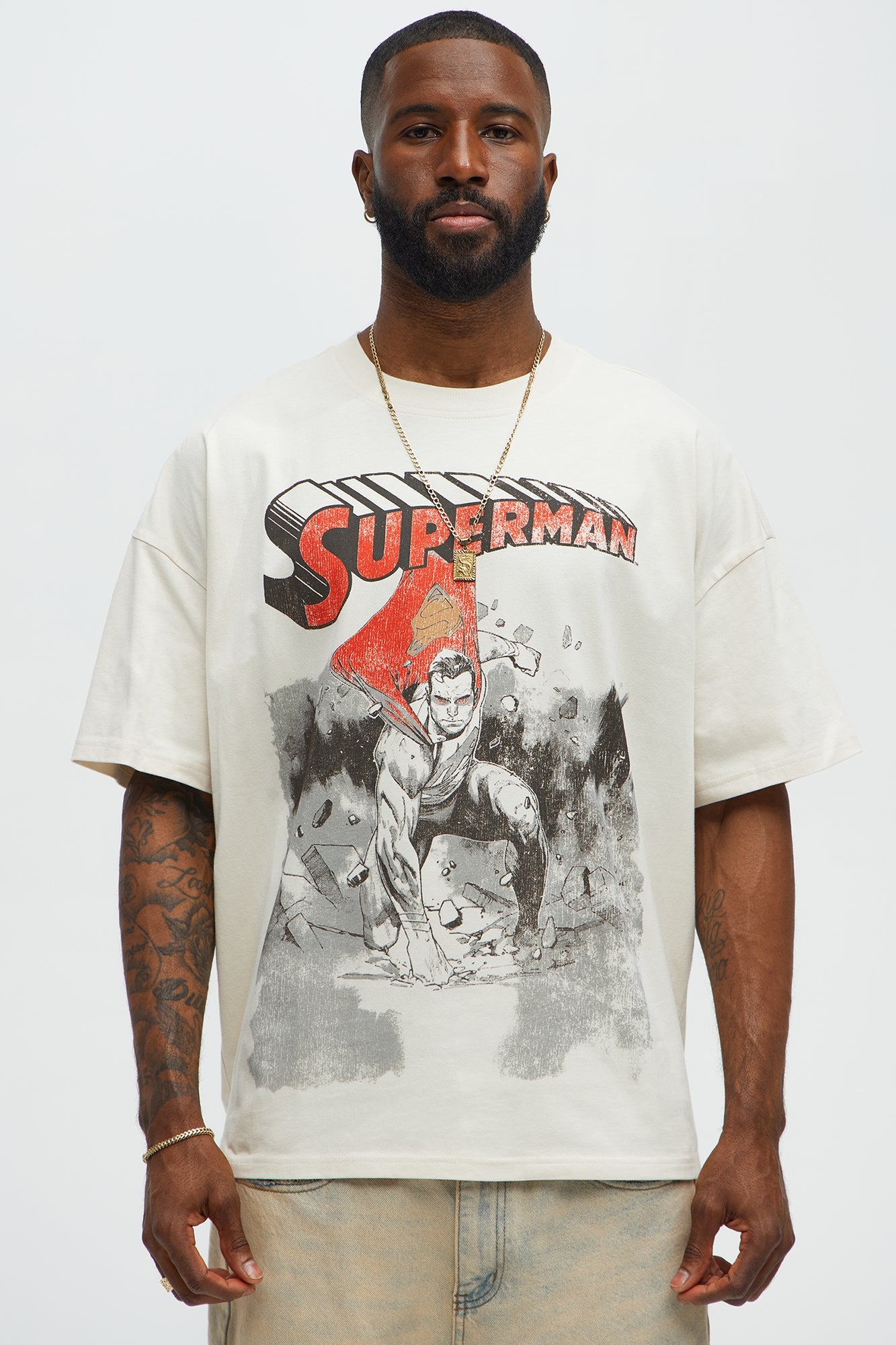 Superman Super Strength Oversized Short Sleeve Tee - White