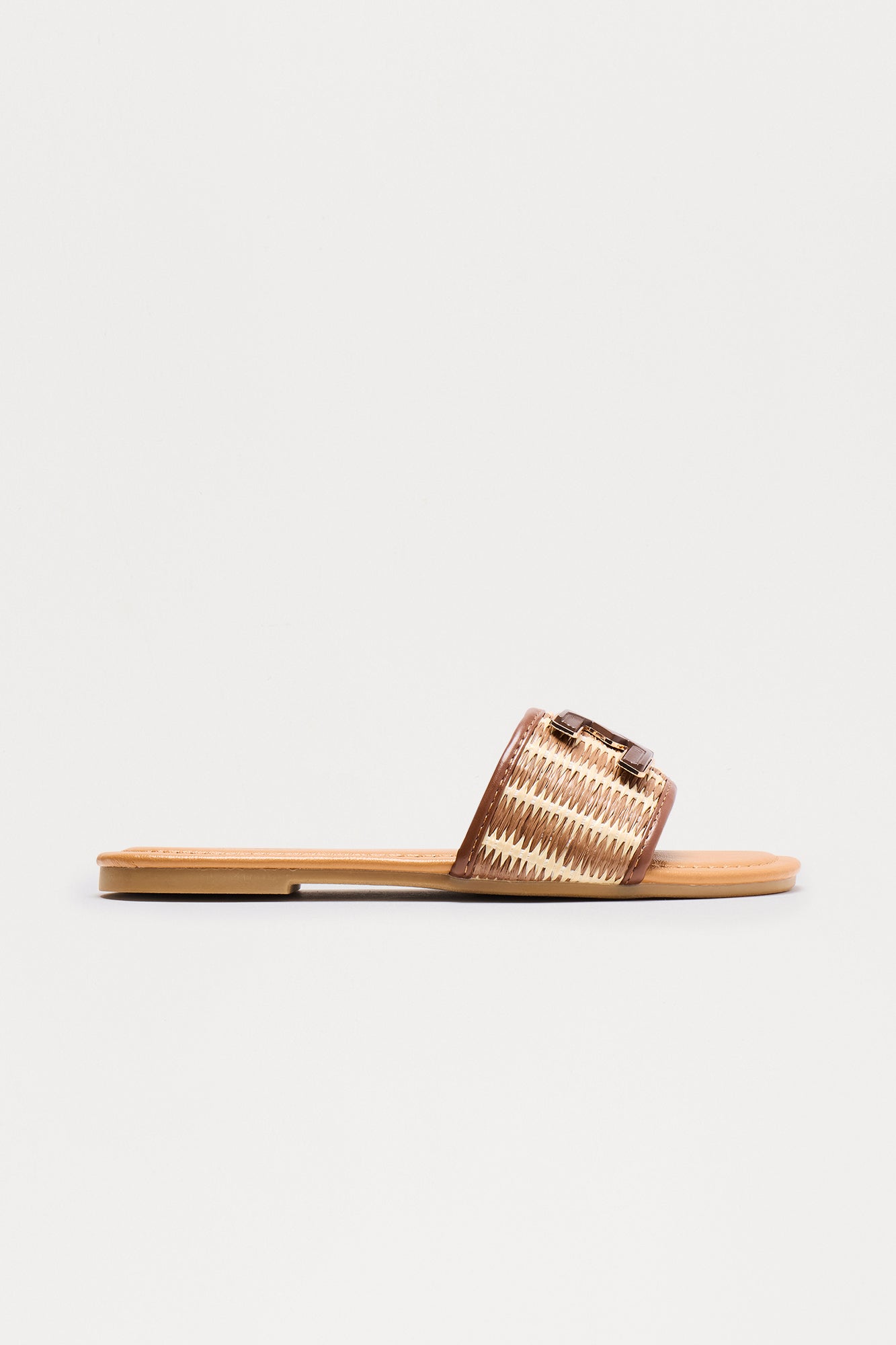 Oahu Woven Sqaure Toe Sandals - Cognac