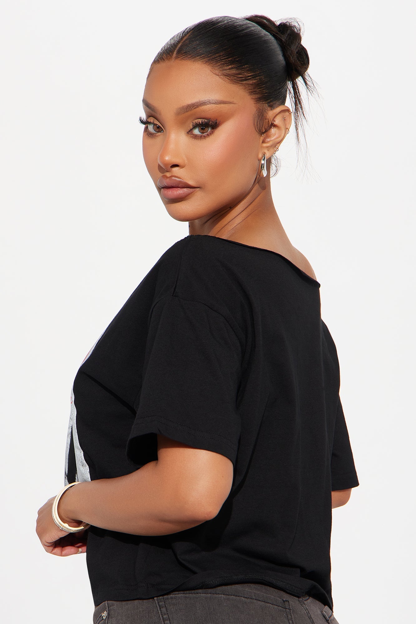 Whitney Houston Off Shoulder Top - Black