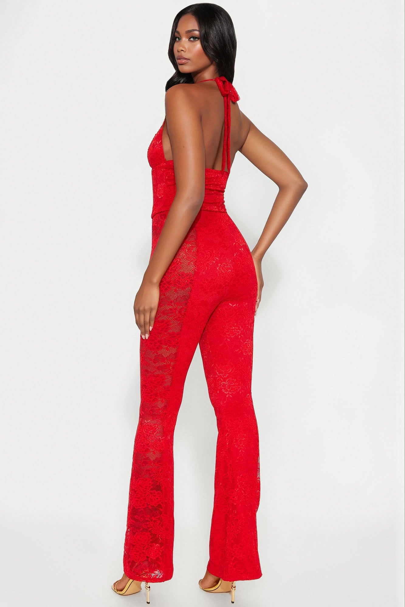 Analisa Lace Halter Jumpsuit - Red