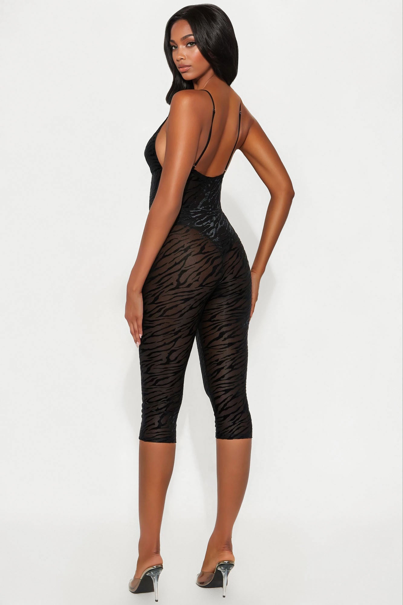 Get It Together Mesh Capri Jumpsuit - Black