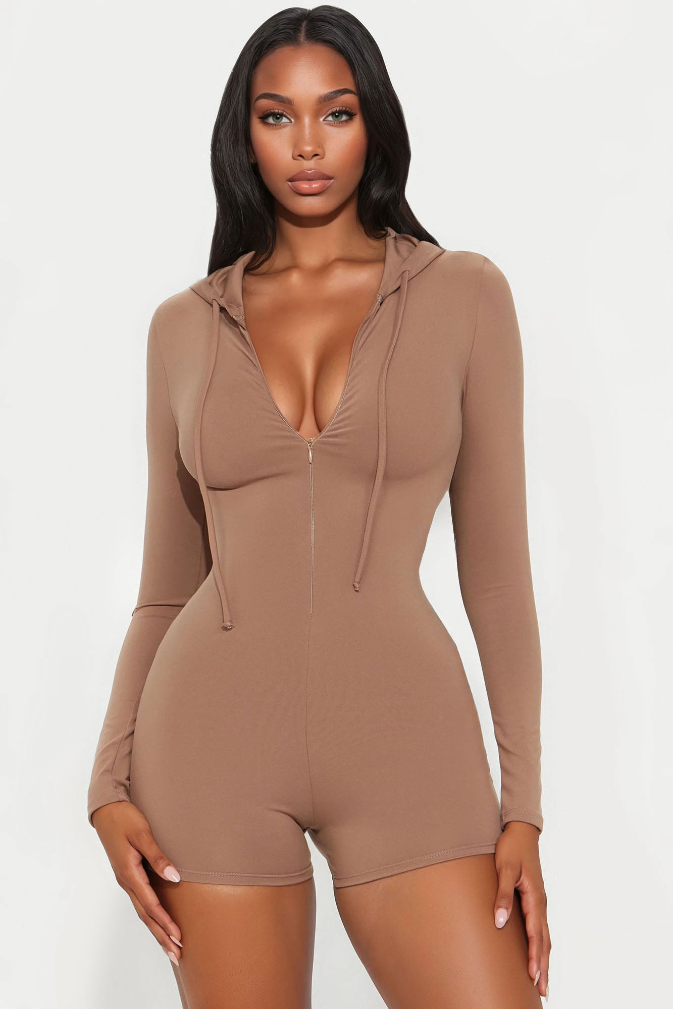 Luna Zip Up Romper - Taupe