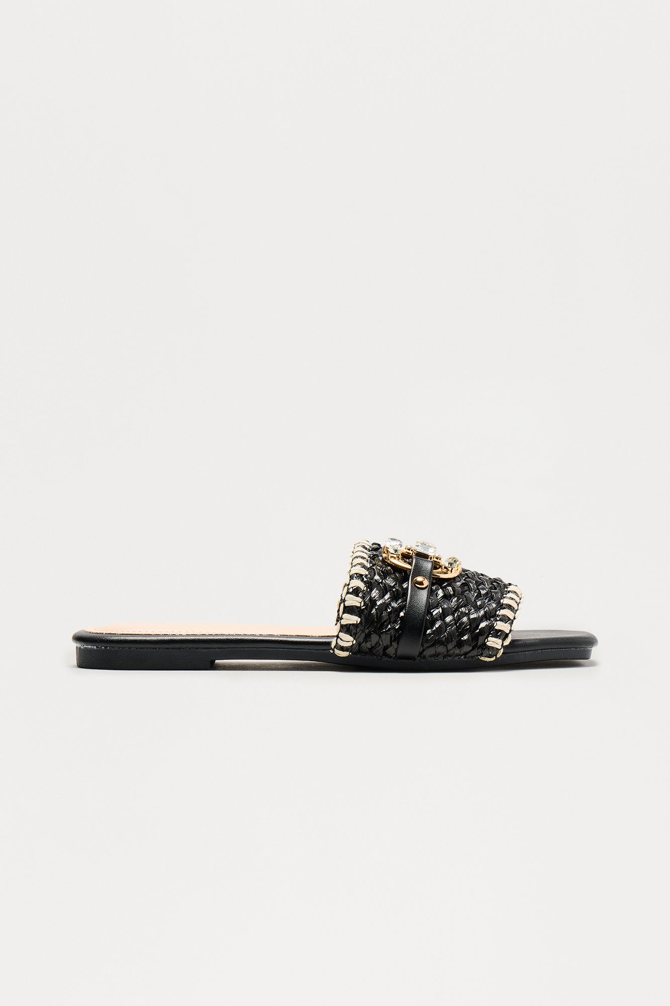 Ela Raffia Hardware Sandals - Black