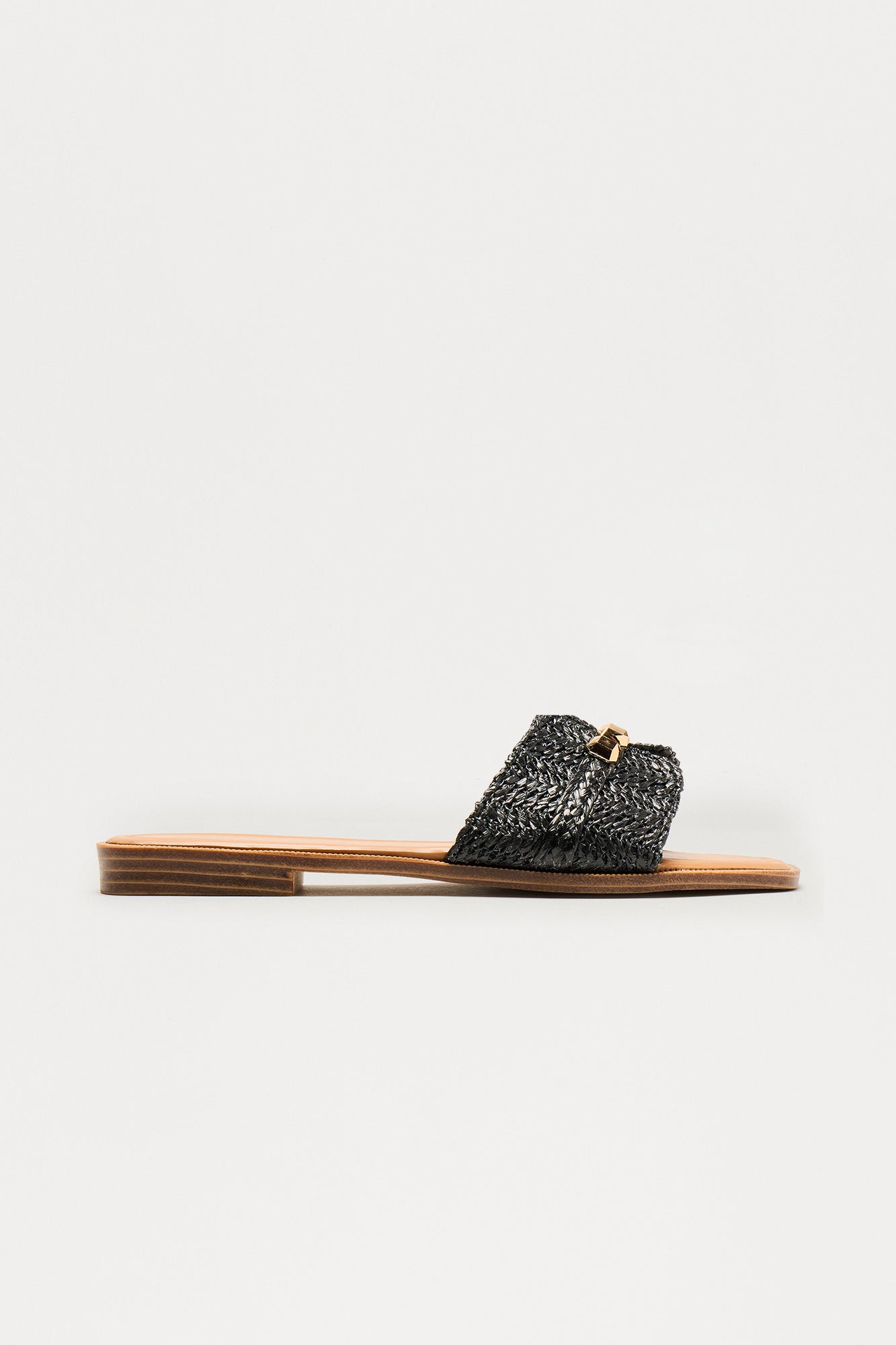 Trout Raffia Slip On Sandals - Black