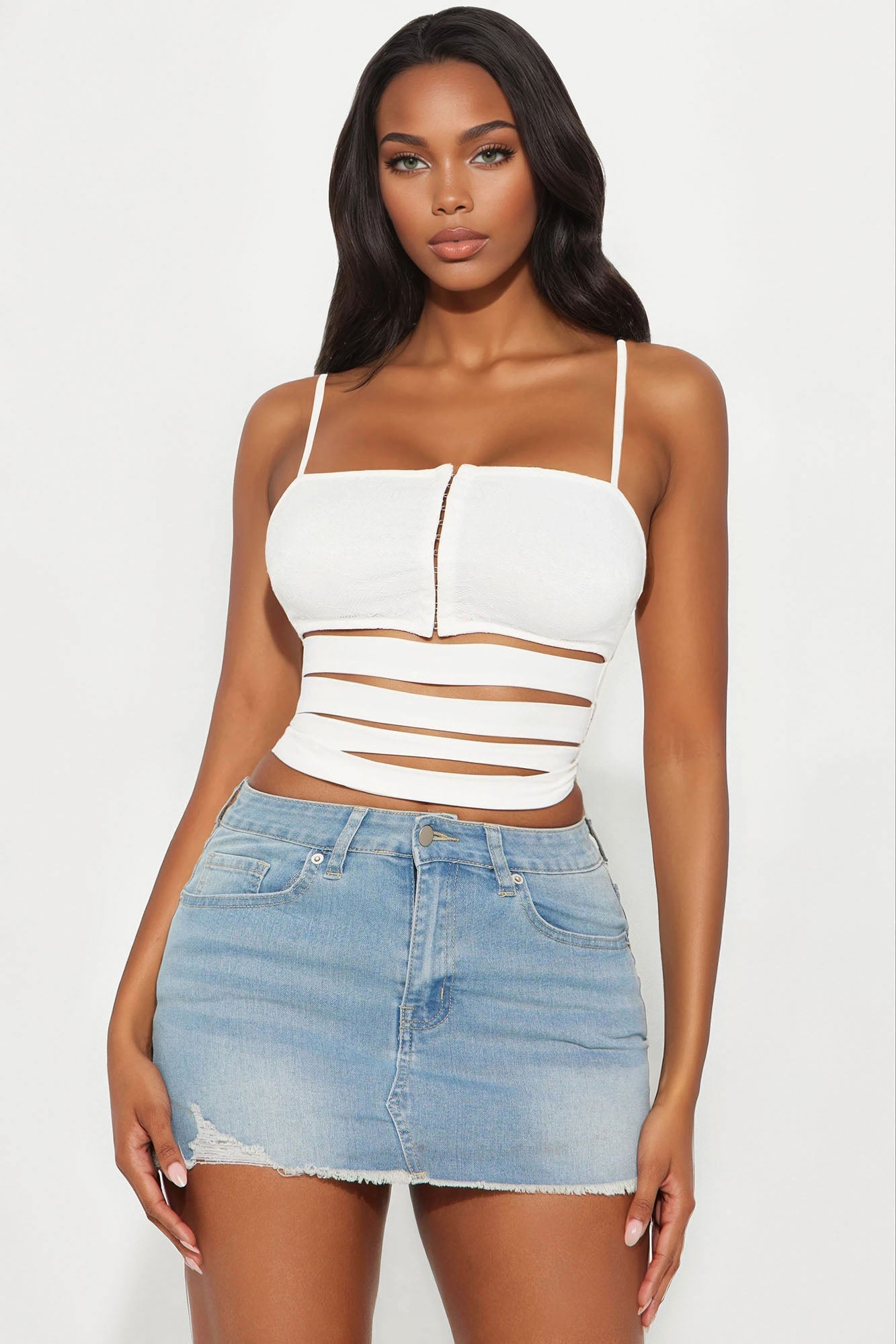 Girly Ambitions Cut Out Cami Top - Off White