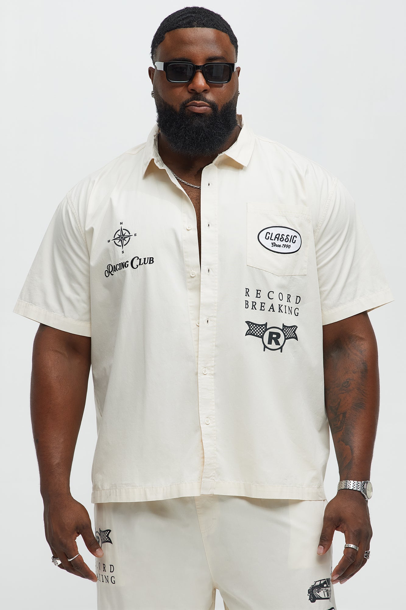 Racing Club Short Sleeve Button Up Shirt - Cream