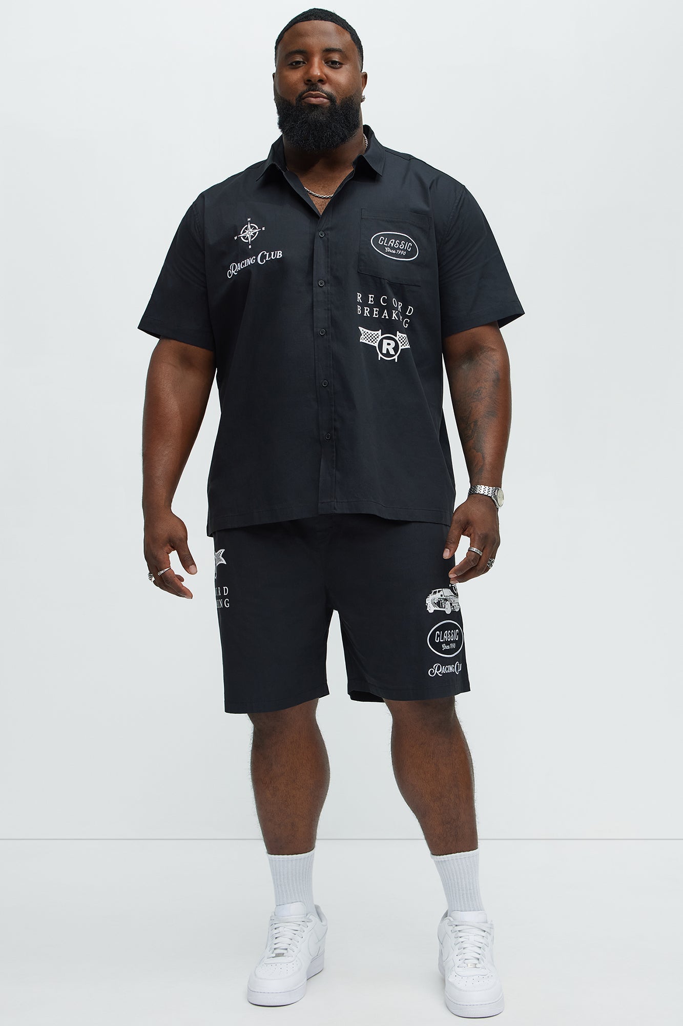 Racing Club Short Sleeve Button Down Shirt - Black