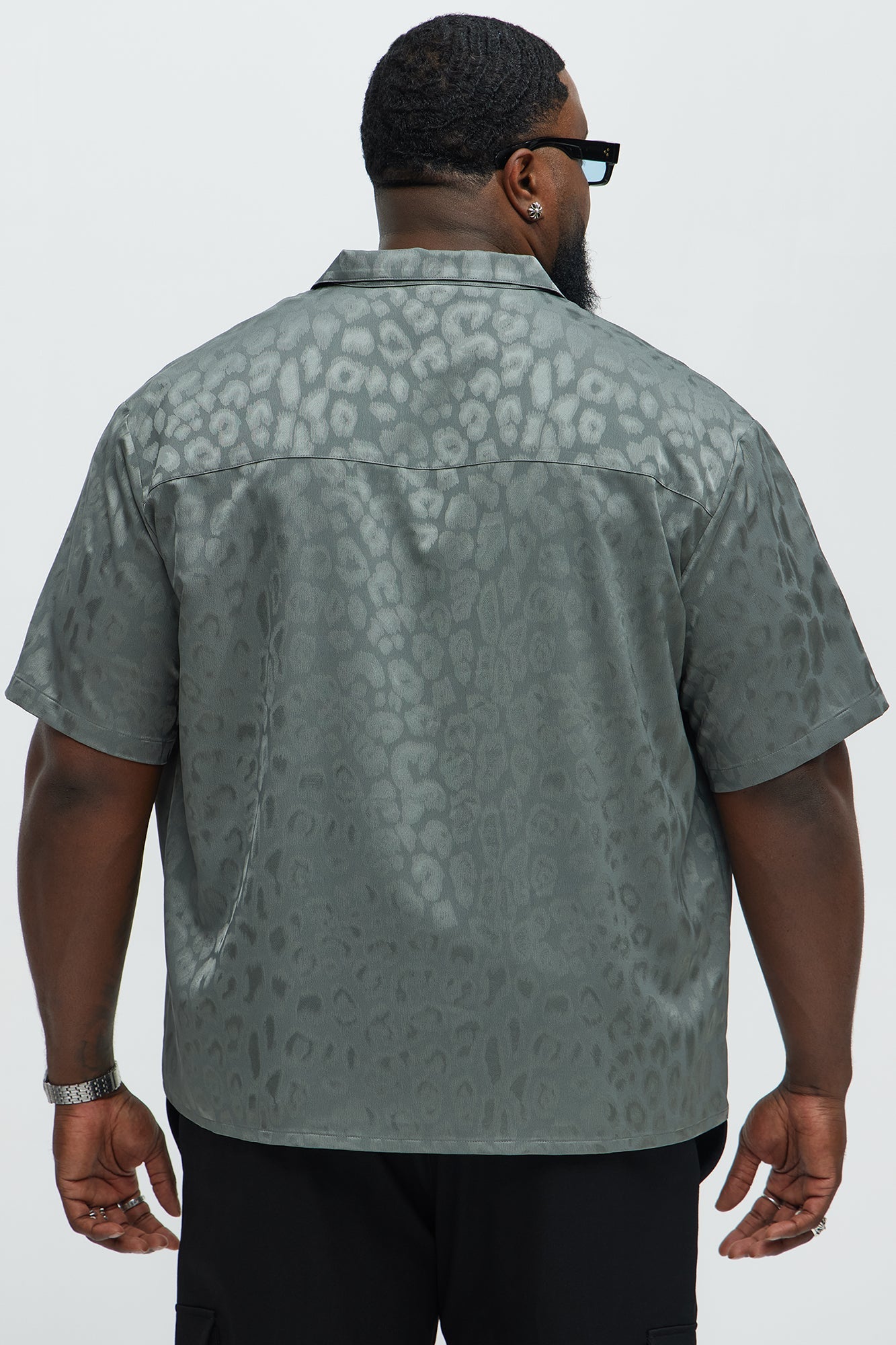 Satin Leopard Button Up Shirt - Grey
