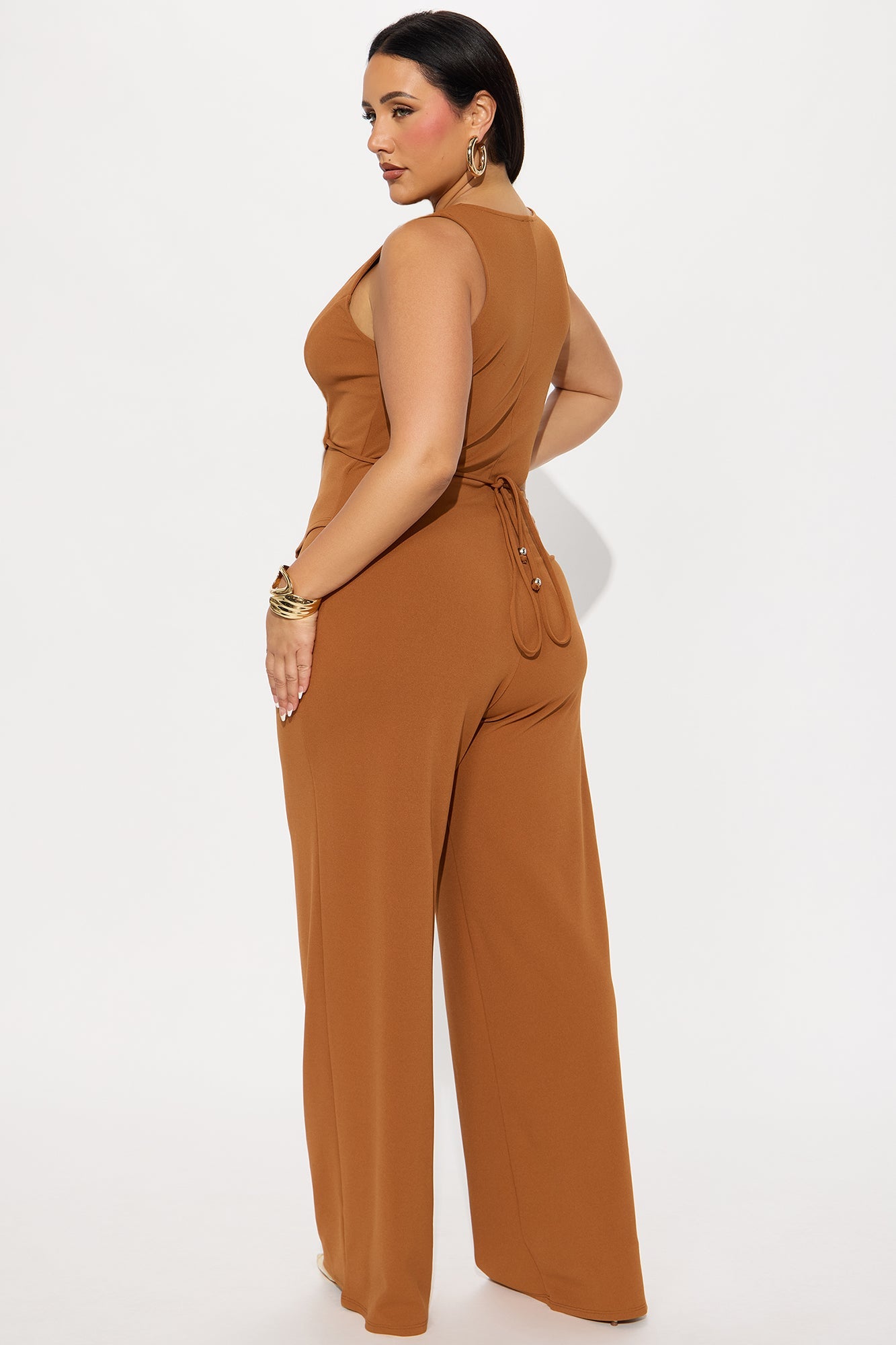 Career Catcher Crepe Jumpsuit - Cognac