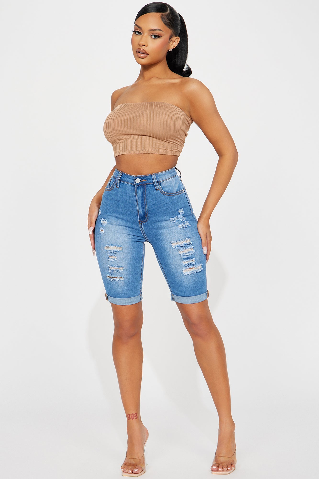 Acting Nice Stretch Denim Bermuda Shorts - Medium Wash