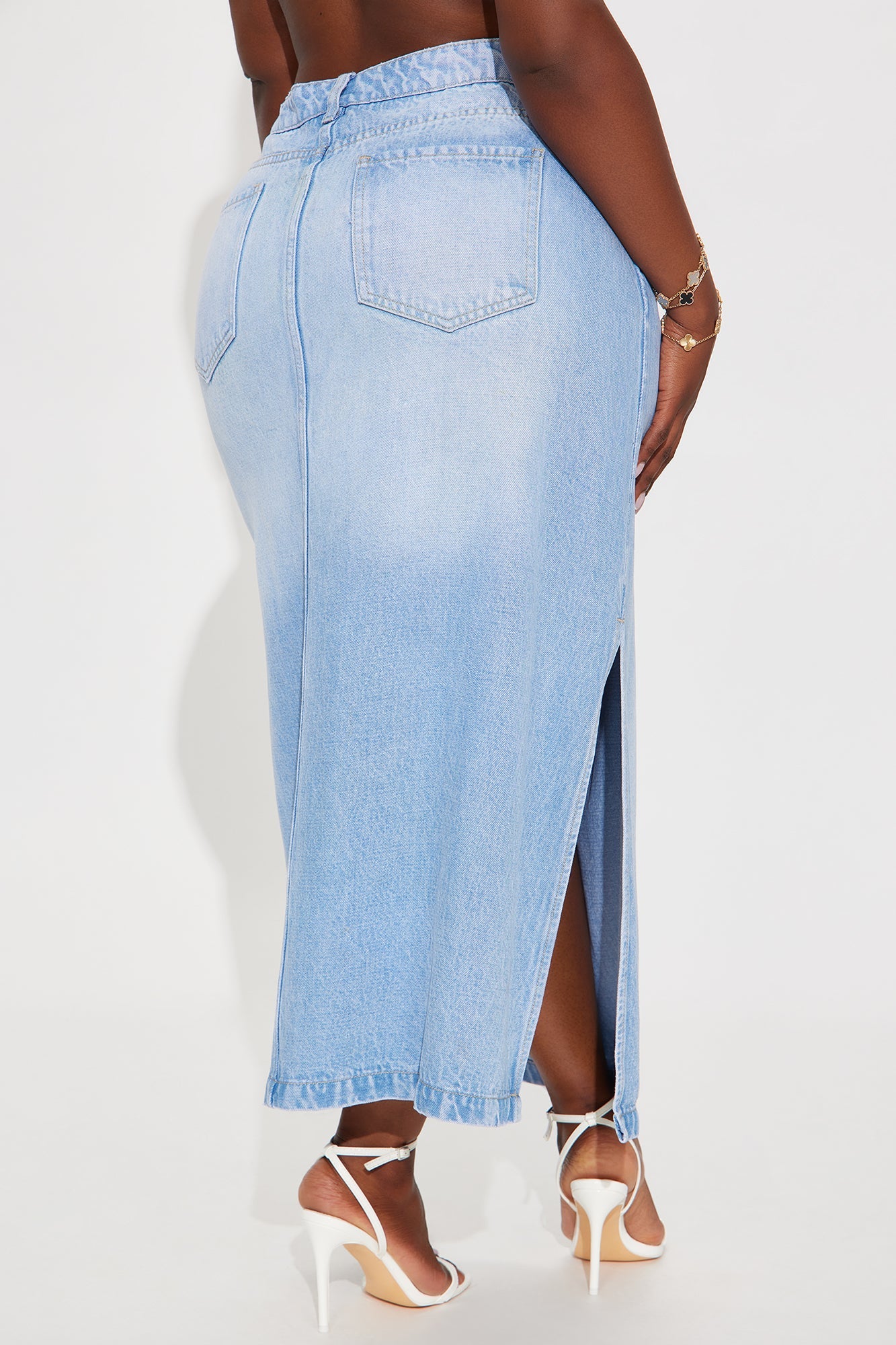 Pepper Denim Dual Side Slit Ankle Maxi Skirt - Light Wash