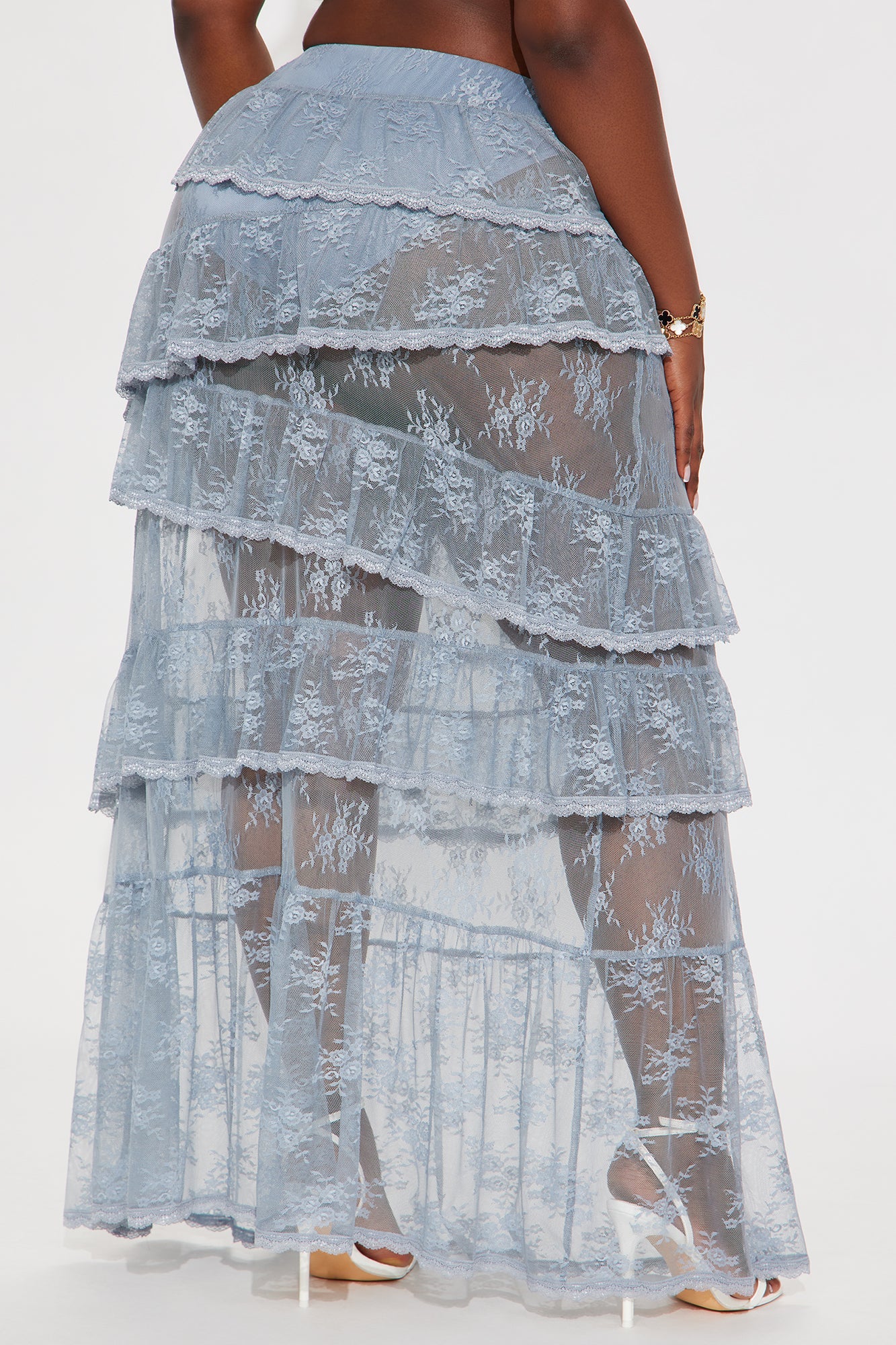 Daydreamer Sheer Lace Tiered Maxi Skirt - Light Blue