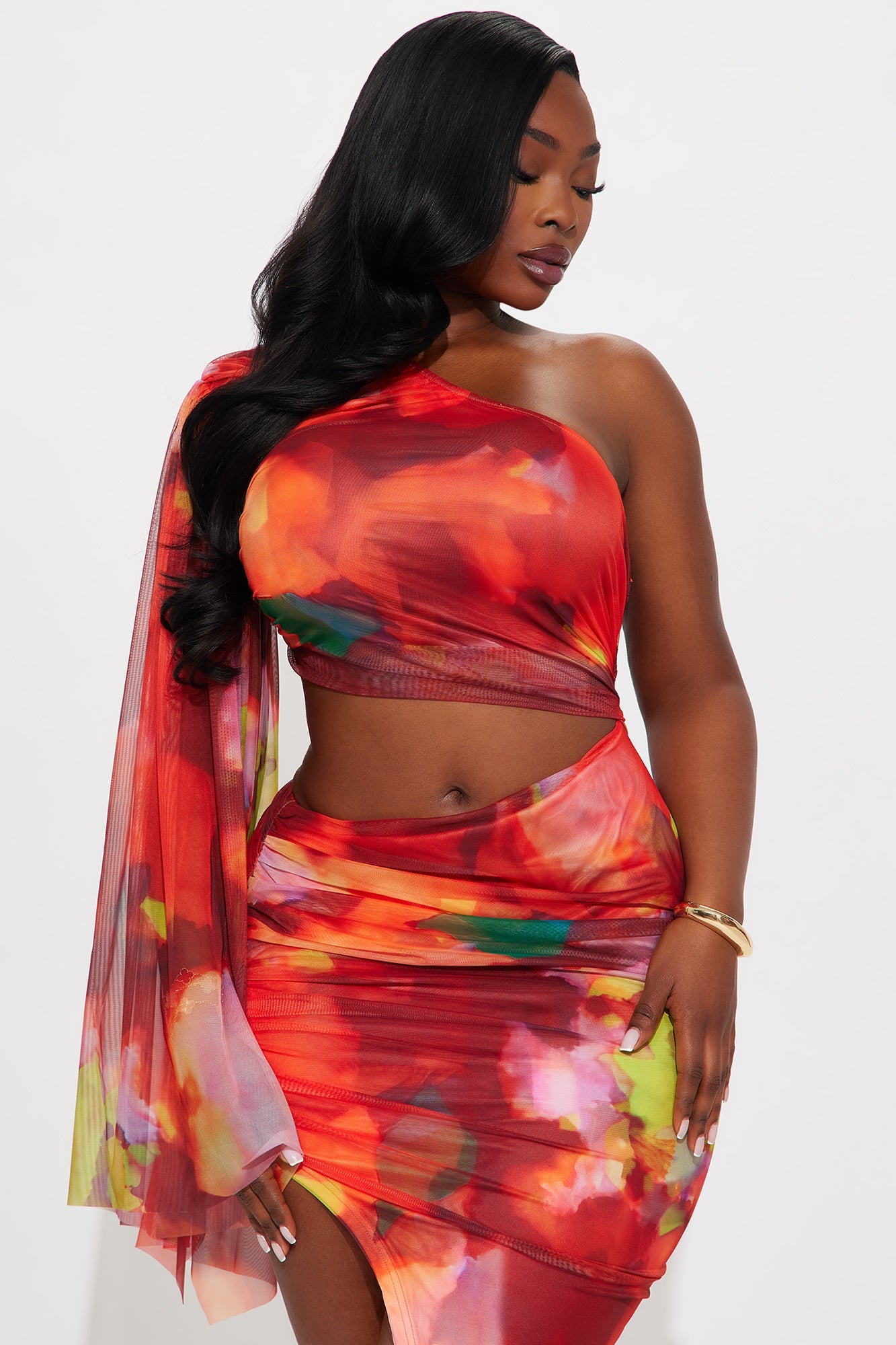Enchanted Island Mesh Maxi Dress - Red/combo